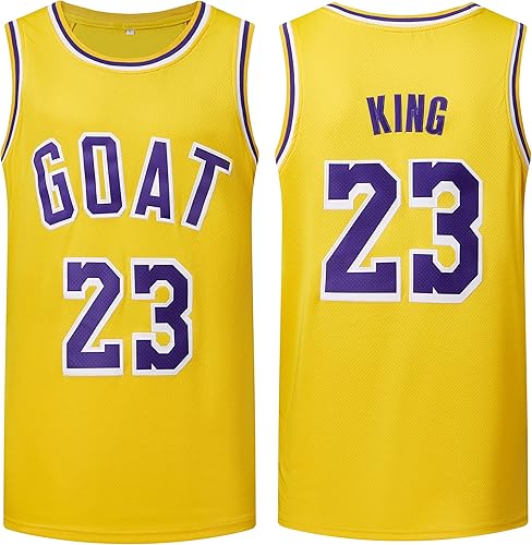 CAPELY Camiseta de baloncesto de los años 90 con diseño de cabra #23 de moda, transpirable, bordada, color amarillo, regalo para fiestas de hombres
