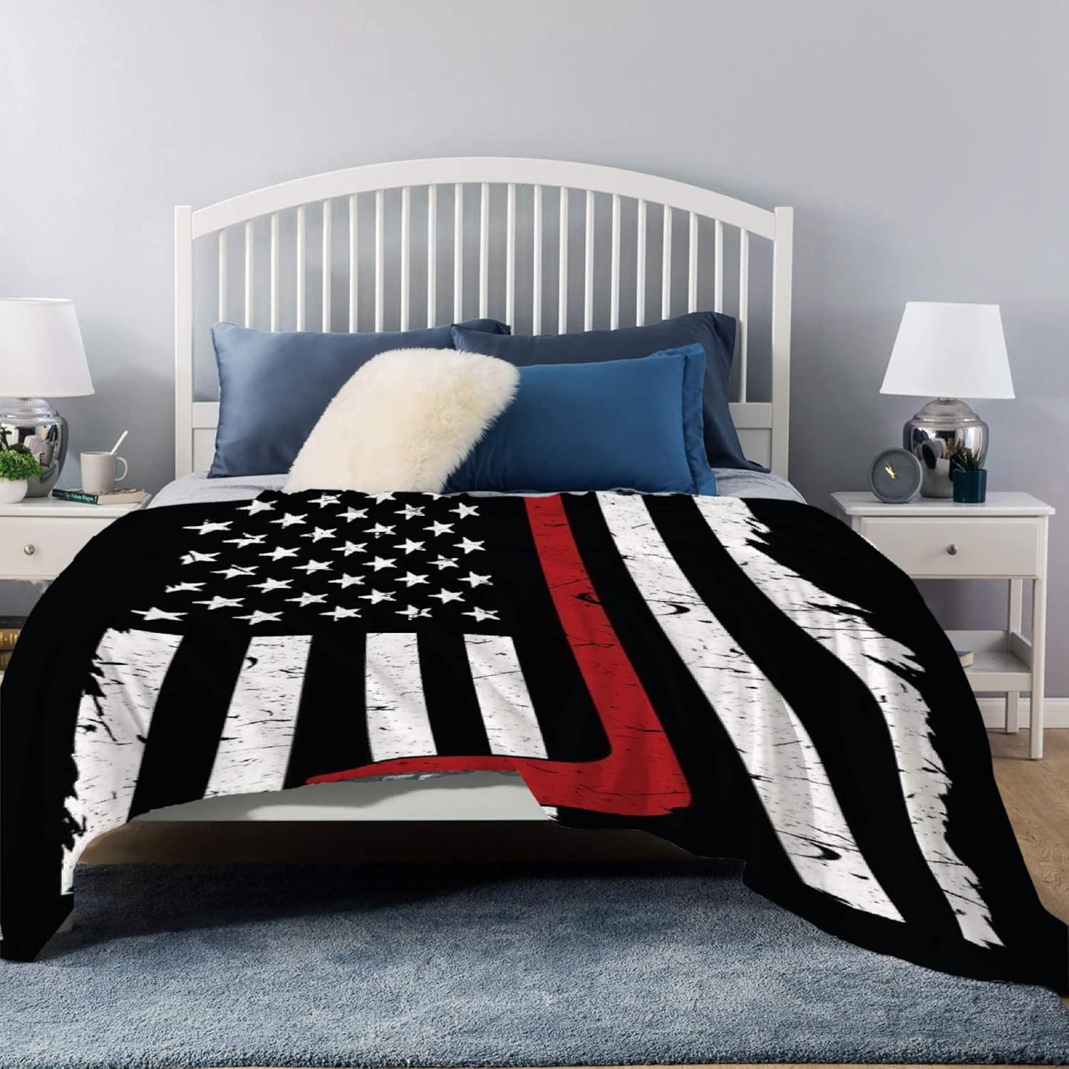 American Hockey Flag Super Soft Micro Fleece Blankets Quilt Plush Lightweight Decorative Couch, Sofa, Travel, Lap, Bed Throw Blanket,60"x50" for Teens