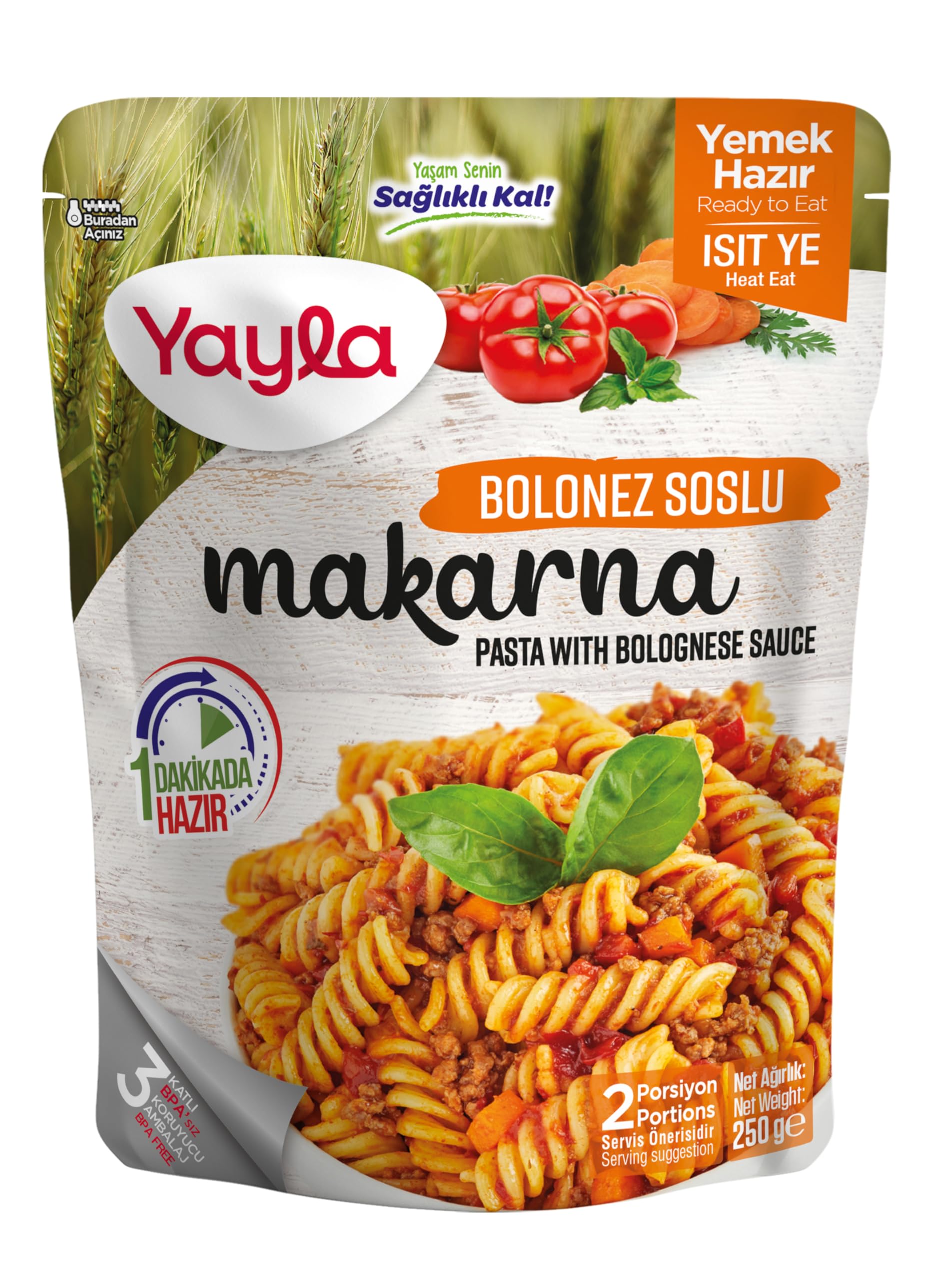 Yayla Yemek Hazır Bolonez Soslu Makarna 250 Gram