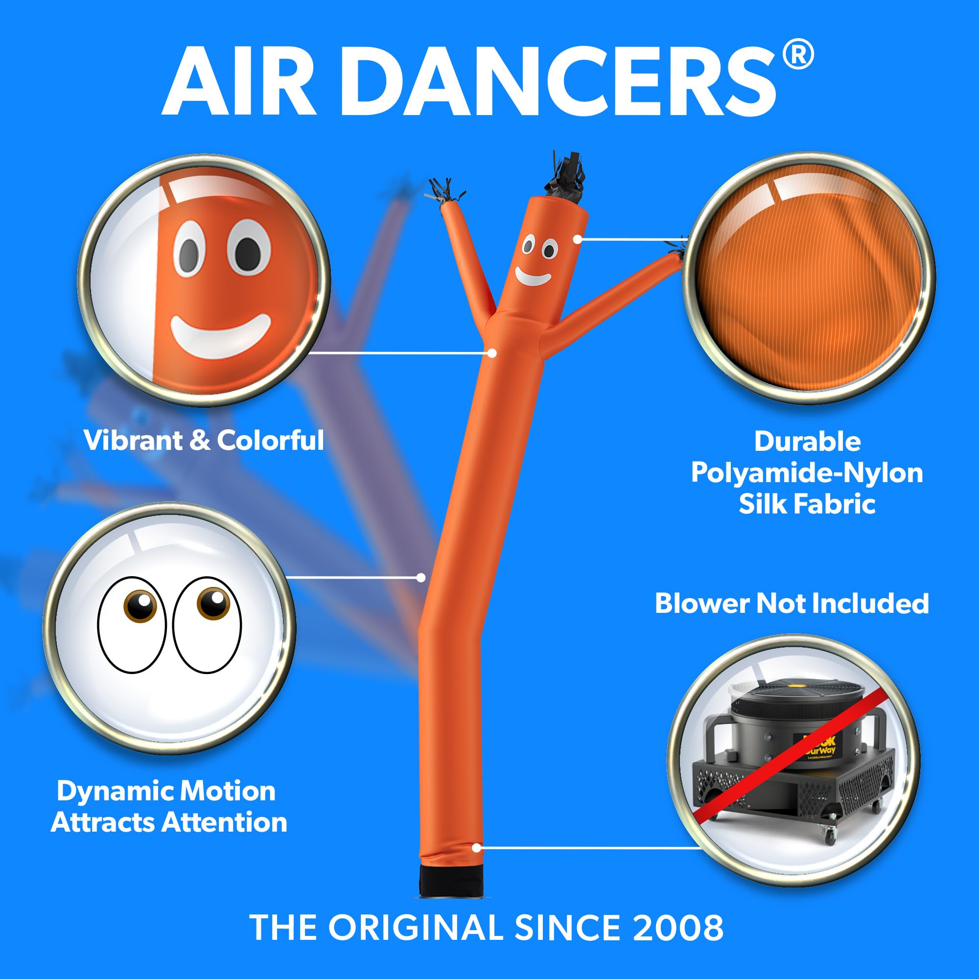 LookOurWay Air Dancers Inflatable Tube Man Attachment - 20 Feet Tall Wacky Waving Inflatable Dancing Tube Guy for Business Promotion - Blower Not Included - Orange