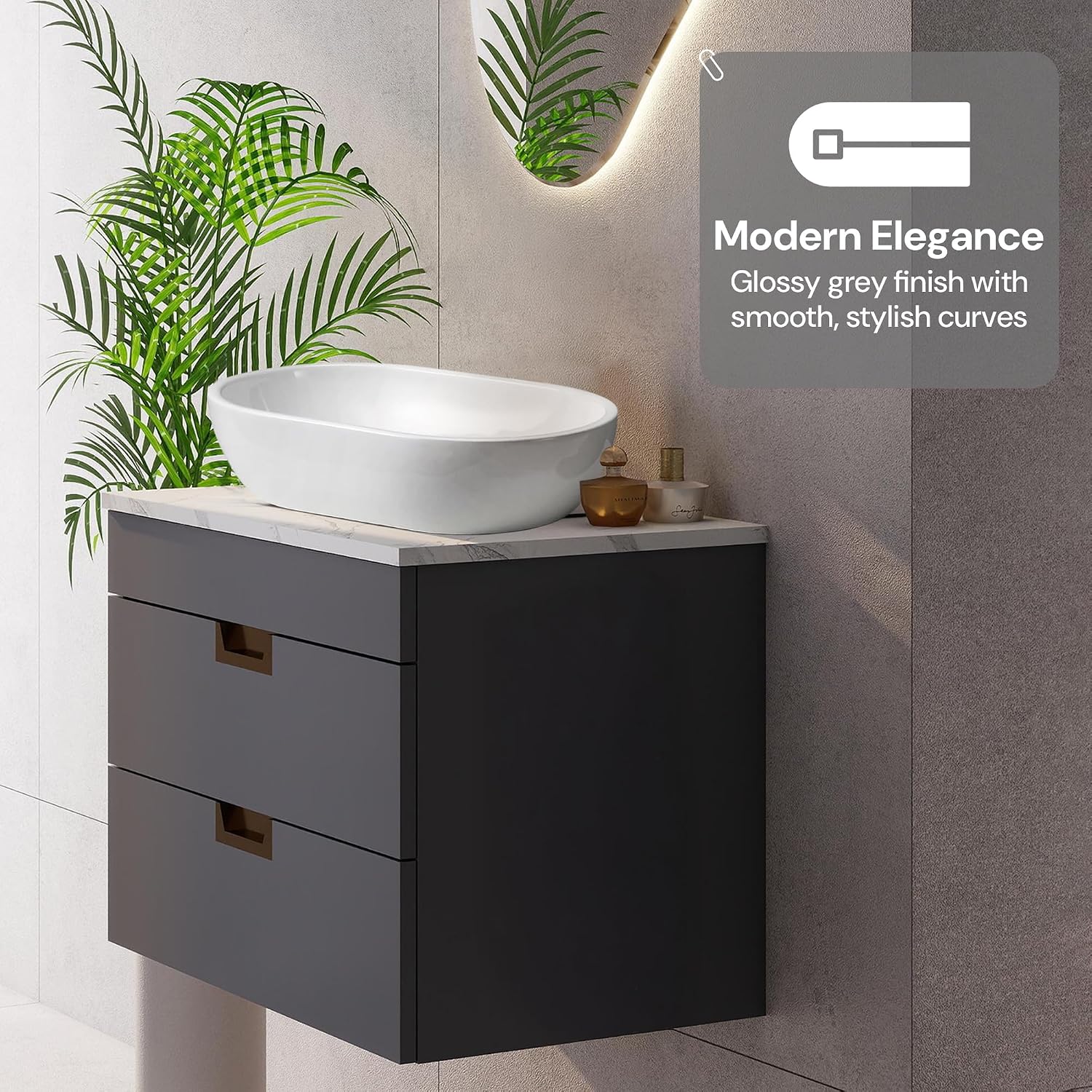 BELOFAY 600mm Wall Mounted Vanity Unit with Basin | Two Soft-Close Drawers | Modern Floating Design with Countertop Basin & White Wooden Worktop, Waste Included (Tap & Trap Not Included)