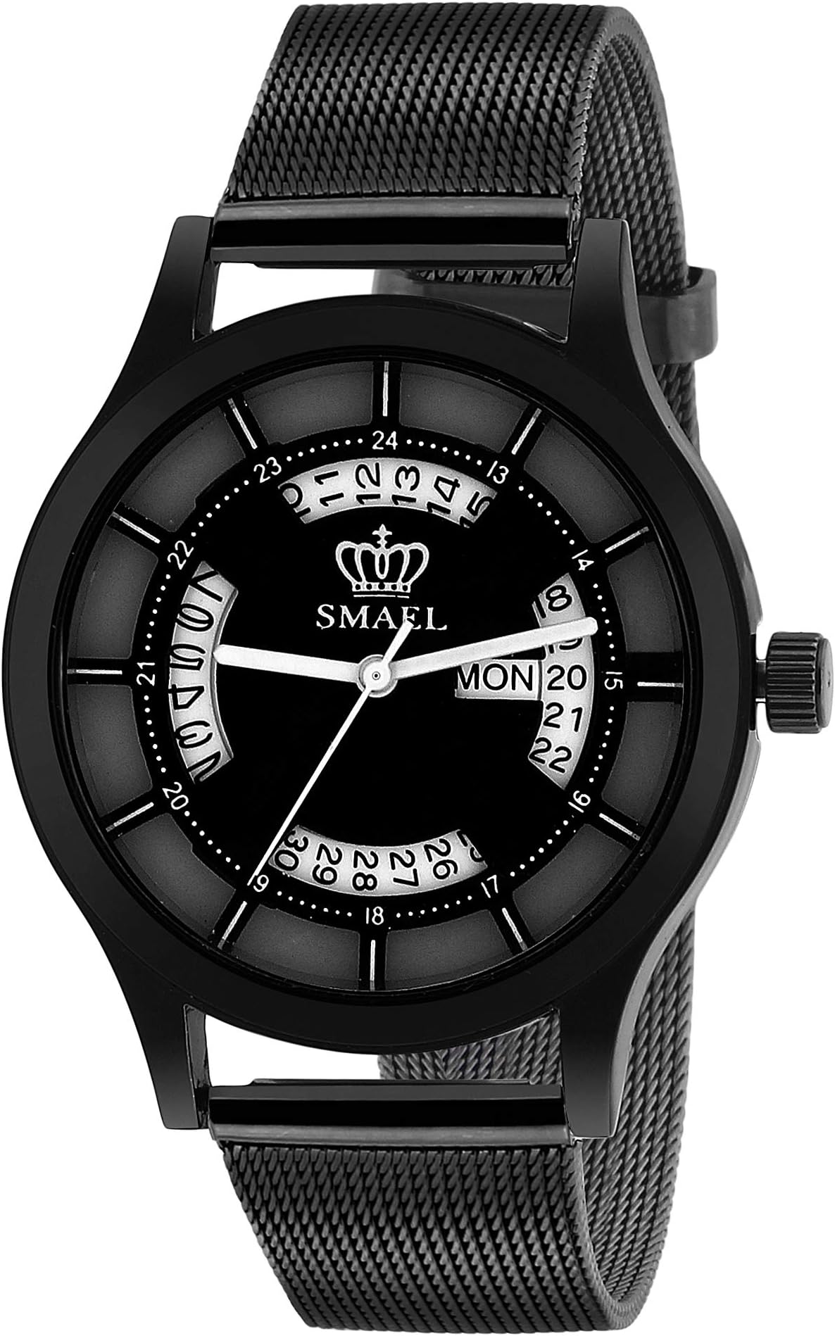 SMAELExclusive Quartz Movement Black Sheffer Chain Day and Date Black Dial Analogue Women's and Girl's Wrist Watch (CSM98)