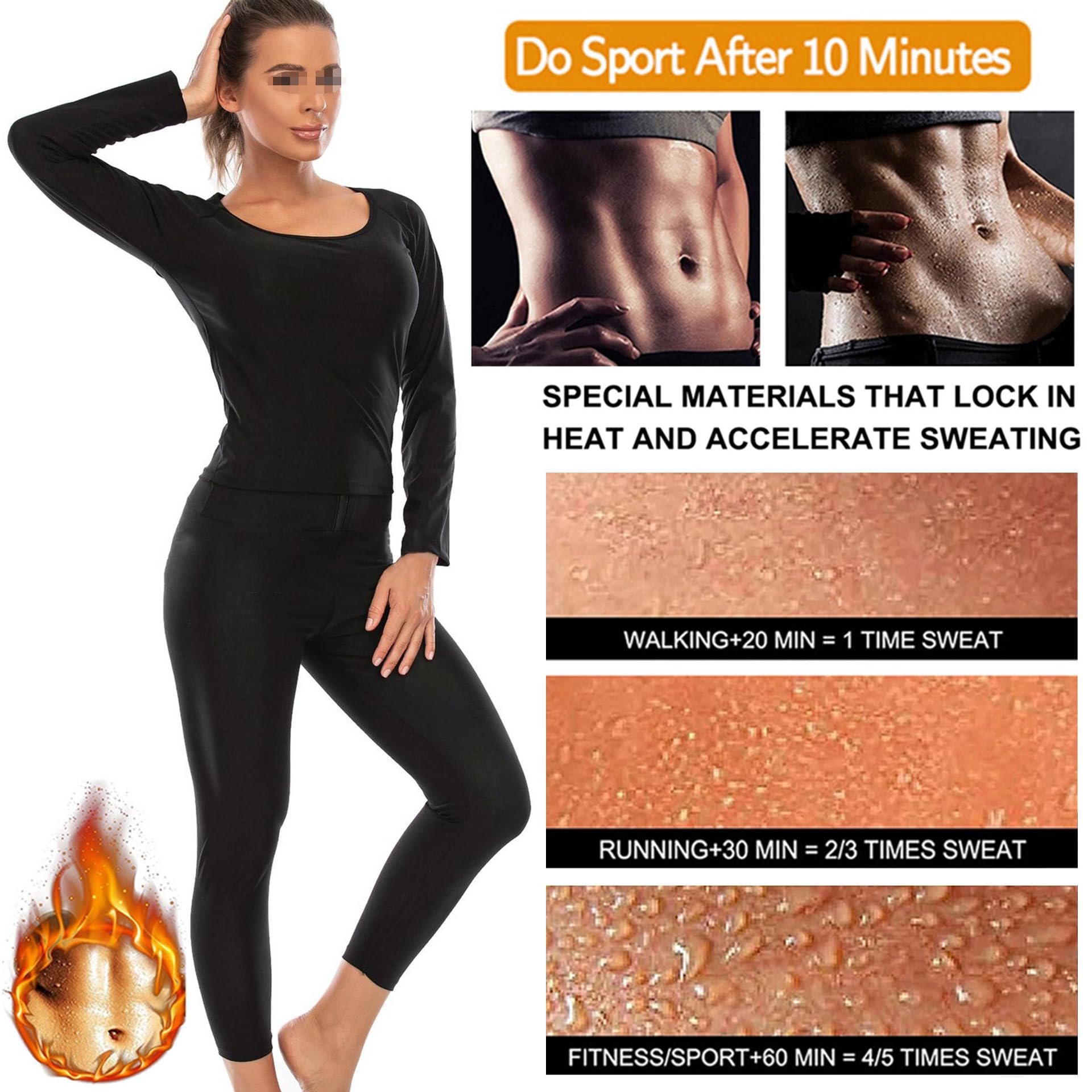 Traje Sauna Mujer Adelgazante, Traje De Sudor, Trajes De Sudoración Deportiva Fitness Boxeo Yoga Running Gimnasio, Conjunto De Pantalón Superior
