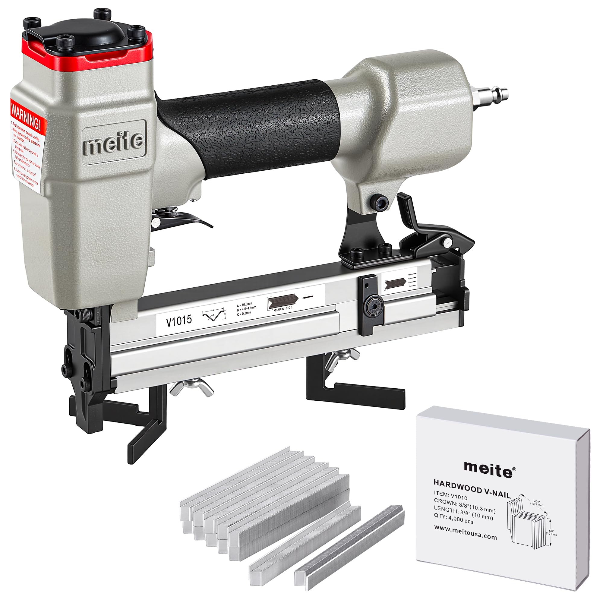 meite V1015B Clavadora Neumática en V para Marcos de Fotos, Ensambladora Neumática de Marcos, Compatible con Clavos en V de 7–15 mm