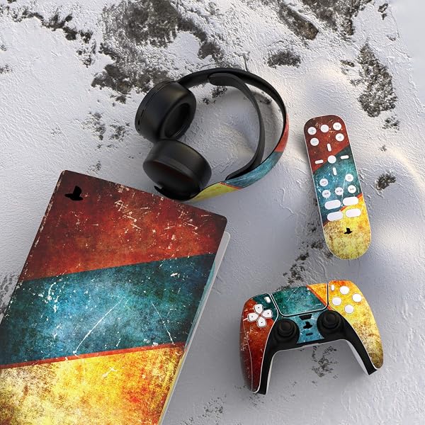 playvital Aging Full Set Skin Decal for ps5 Console Digital Edition, Sticker Vinyl Decal Cover for ps5 Controller & Charging Station & Headset & Media Remote - 2