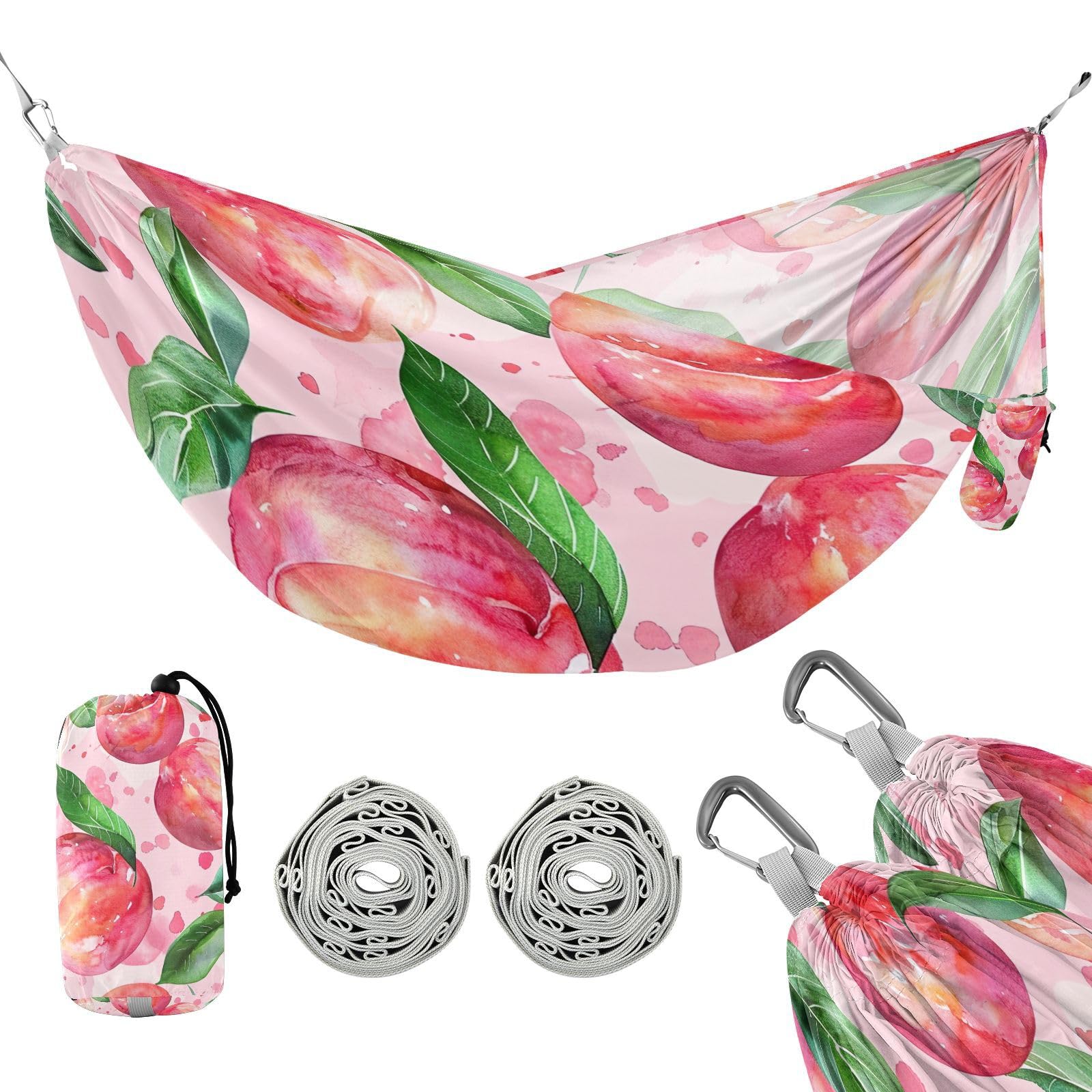 ATTX Watercolor Peach Camping Hammock - Lightweight & Portable Hammocks, Heavy Duty 330lbs Capacity for Indoor, Hiking, Backpacking, Travel, Backyard, Beach#522