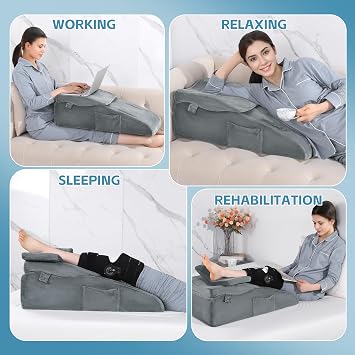 ROYALAY Adjustable Leg Elevation Pillows for After Surgery, Leg Wedge Pillow After Knee Replacement Post Surgery with Machine Washable Cover, Height Adjustable Knee Wedges