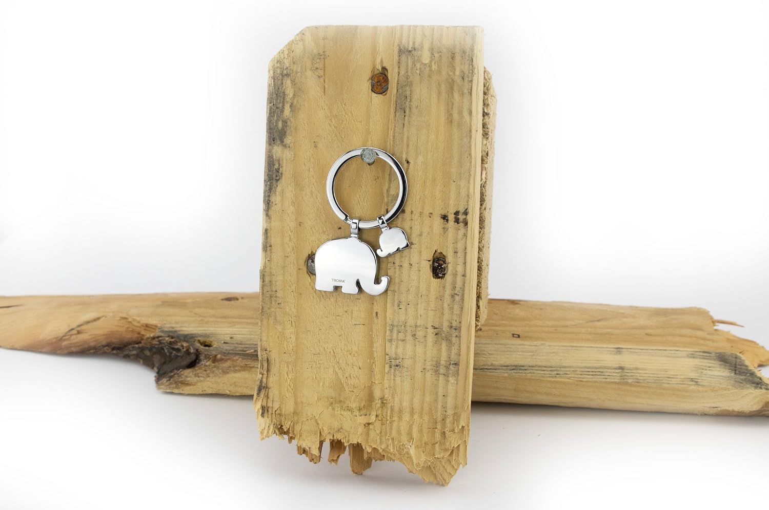 TROIKA RÜSSELBANDE – KR18-12/CH – Key Ring with 2 Pendants – Elephants, Pachyderms, Proboscis, Faithful – Cast Metal/Enamel – Shiny – Chrome-Plated – Multicoloured Original, multicoloured,