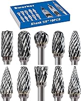Vista 1 de 10 Pcs Carbide Burr Set 1/8" Shank Compatible with Dremel Milwaukee Bits Rotary Tools Attachment Kit Rasp Drill File Accessories Metal Wood Stone