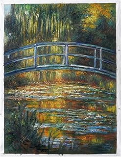 The Water Lily Bridge - Claude Monet hand-painted oil painting reproduction,vibrant flower garden landscape,wooden footbridge over pond art