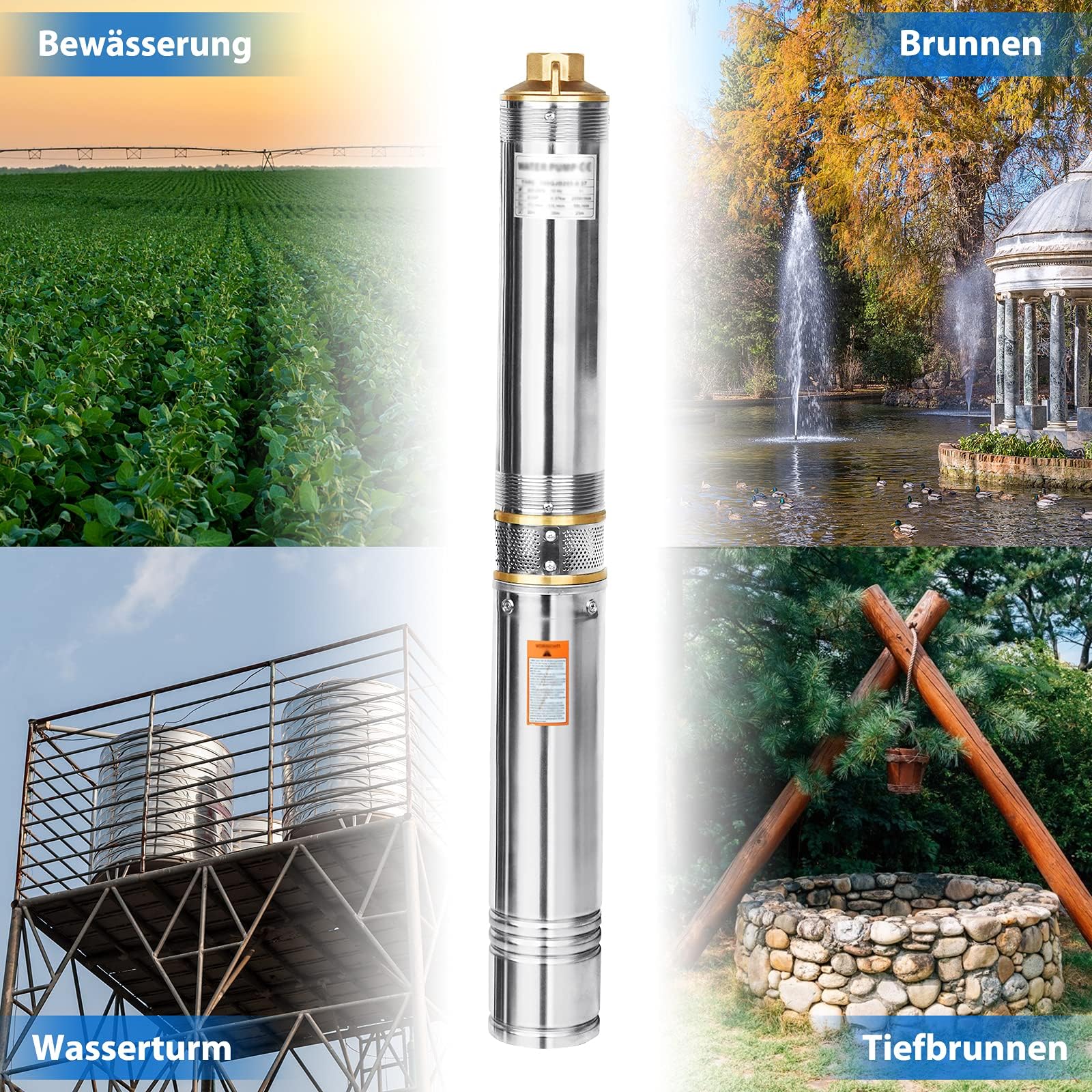 Froadp Bomba sumergible de acero inoxidable de 92 mm de diámetro, bomba de pozo, caudal de hasta 4000 l/h, compatible con arena, altura de extracción de hasta 81 m, con cable de conexión y caja de