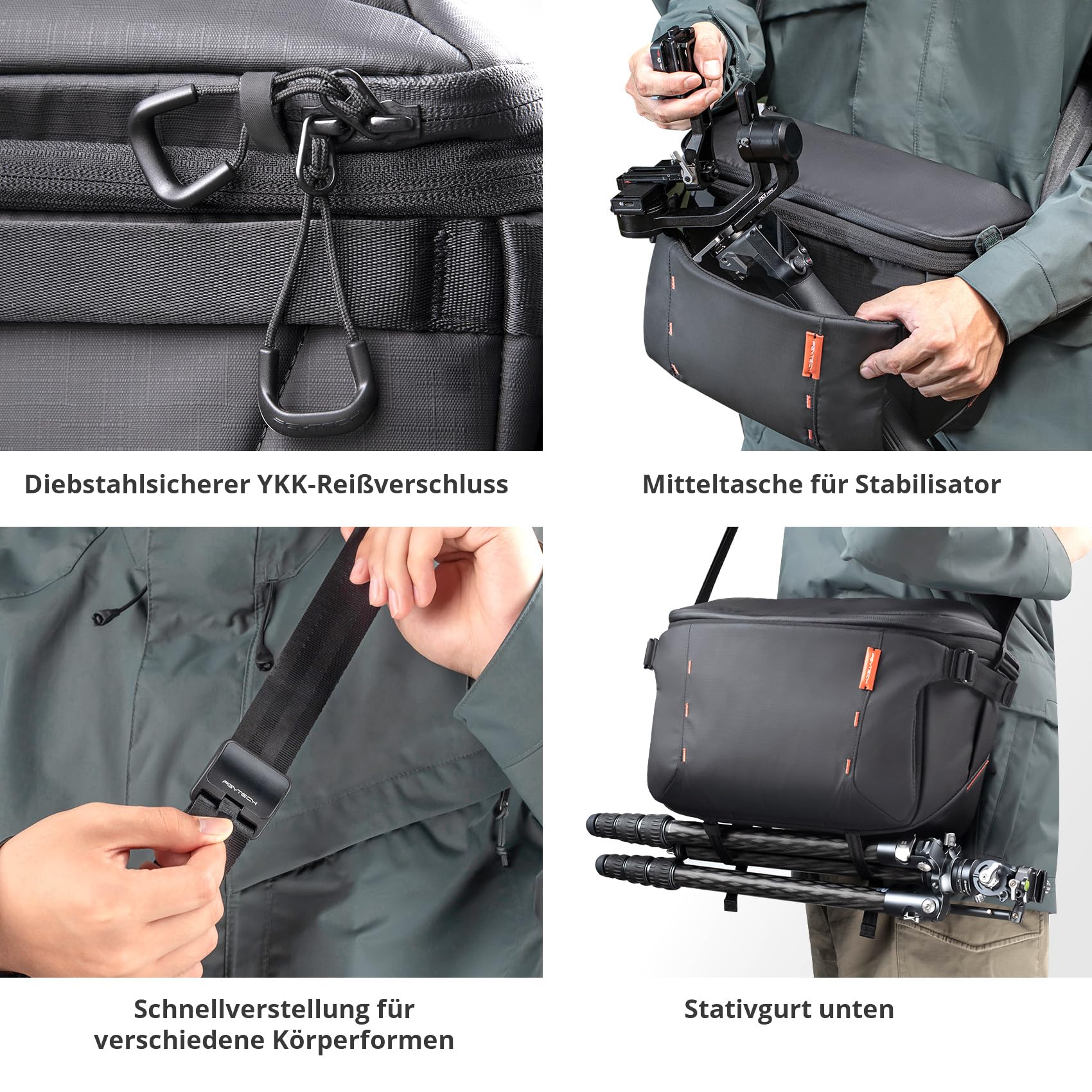 PGYTECH OneMo Sling Kameratasche 11L-13L, wasserdichte Fototasche Kamera-Umhängetasche Herren Schultertasche, SLR Tasche für Sony/Canon/Nikon/DJI Mini 4 Pro/Avata 2/Mavic/Stativ/Laptop, Schwarz