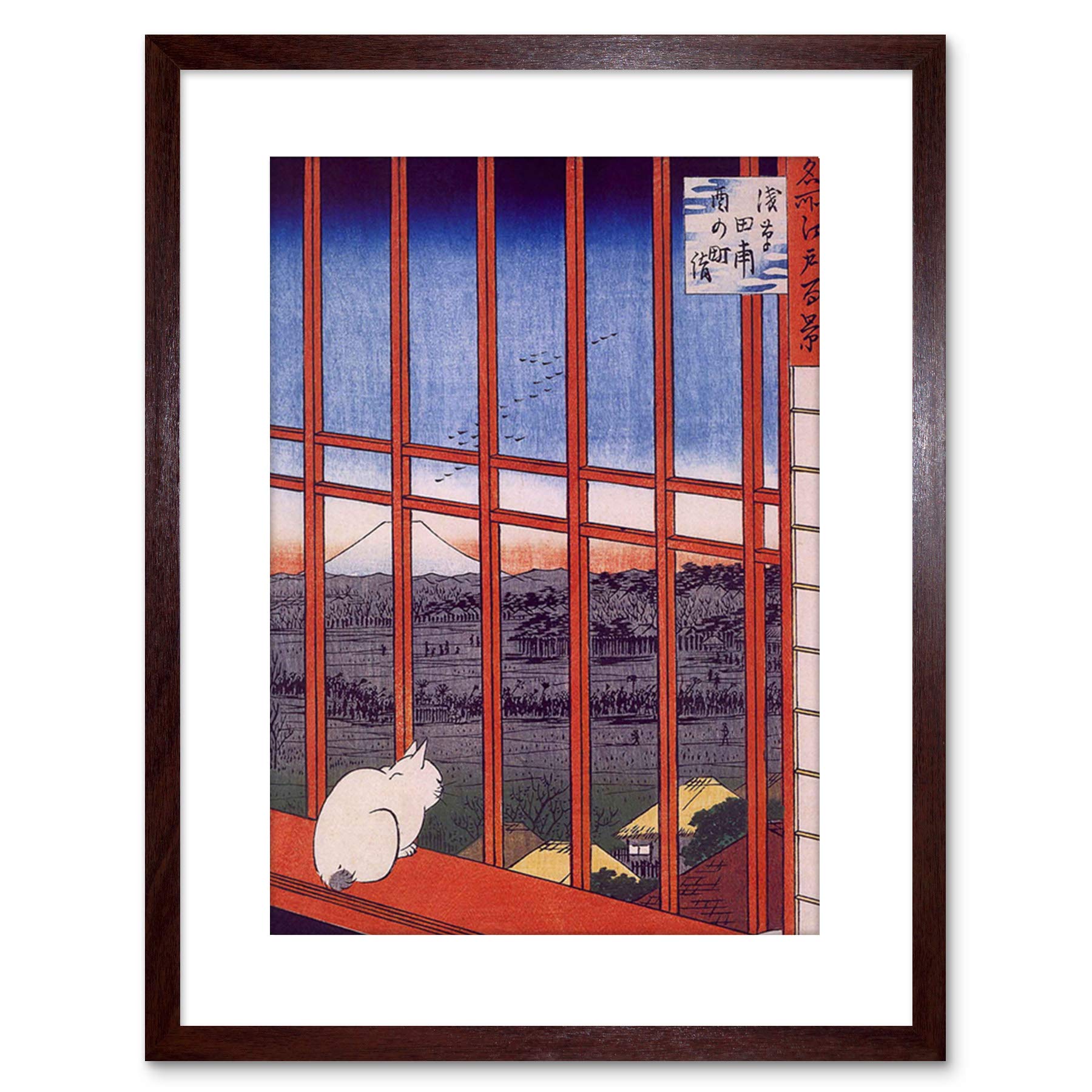 Wee Blue Coo 9x7 '' UTAGAWA HIROSHIGE JAPANESE OTORI SHRINE OLD FRAMED ART PRINT F97X1578
