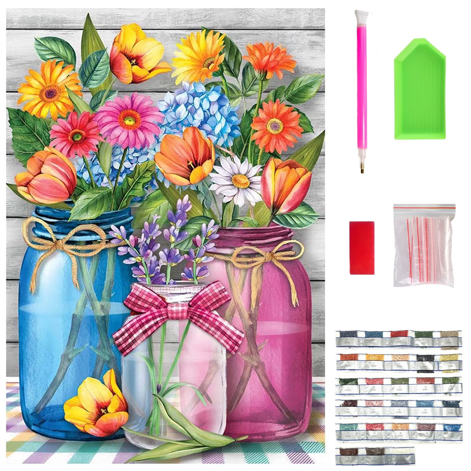 NASHRIODIY Flowers Diamond Painting Kits for Beginners, Full Drill Round 5D Diamond Art Kits for Adults, Gem Painting for Home Wall Decor 40 * 30cm.