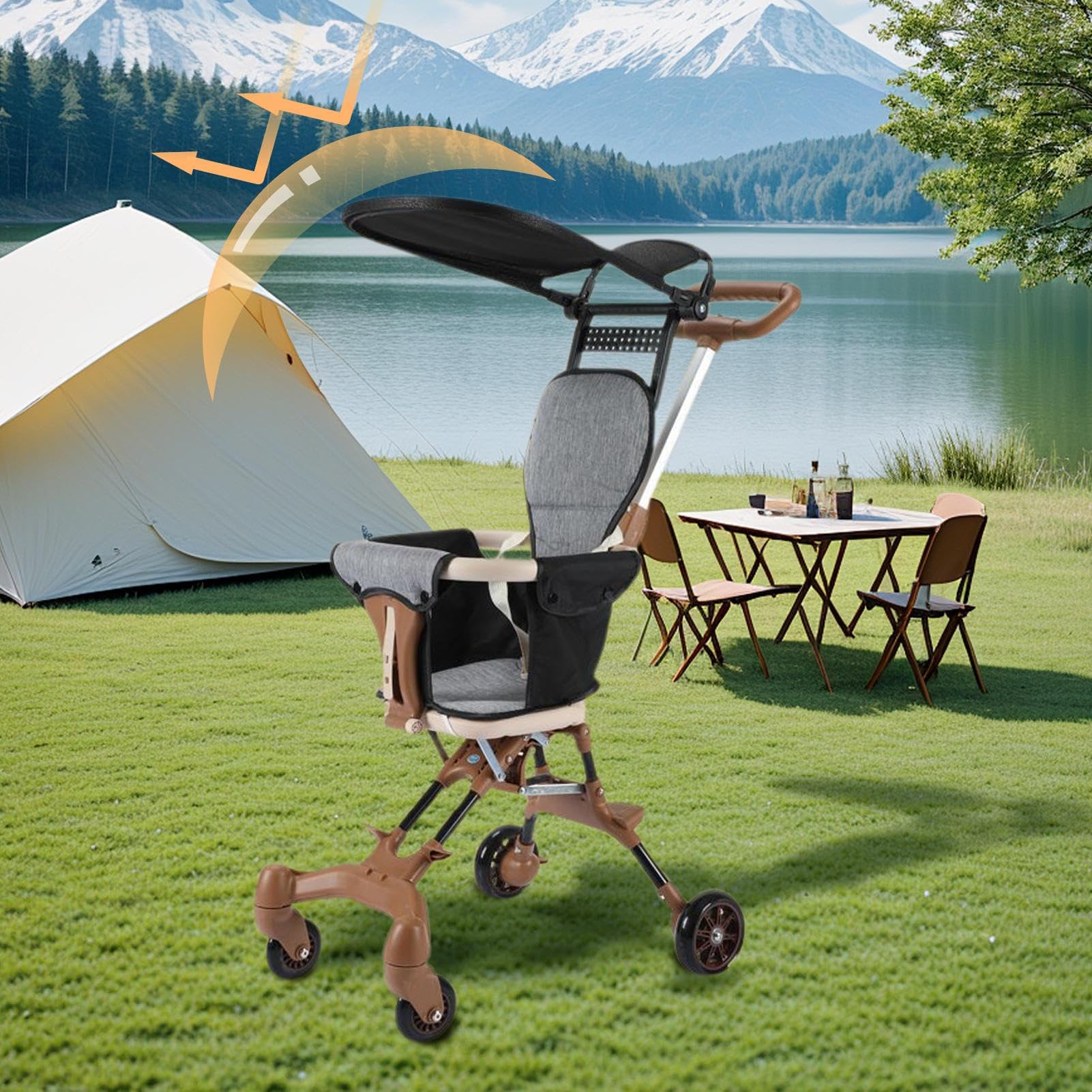 Carrello da viaggio - Passeggino portatile leggero come una piuma | design compatto pieghevole con una sola mano, cappuccio meteorologico rimovibile, per aereo, trasporti pubblici, gite di un