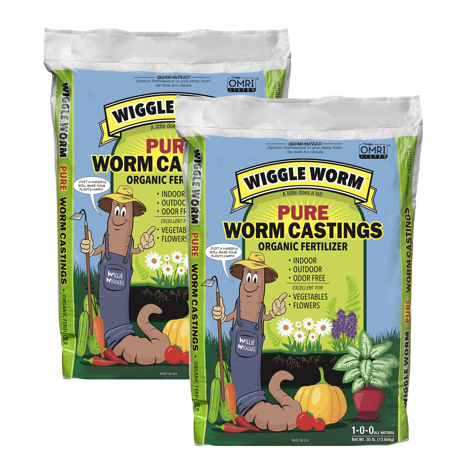 100% Pure Organic Worm Castings Fertilizer, 30-Pounds (2 Pack) - Improves Soil Fertility and Aeration for Houseplants, Vegetables, Gardens, and More – OMRI-Listed and Mineral-Dense
