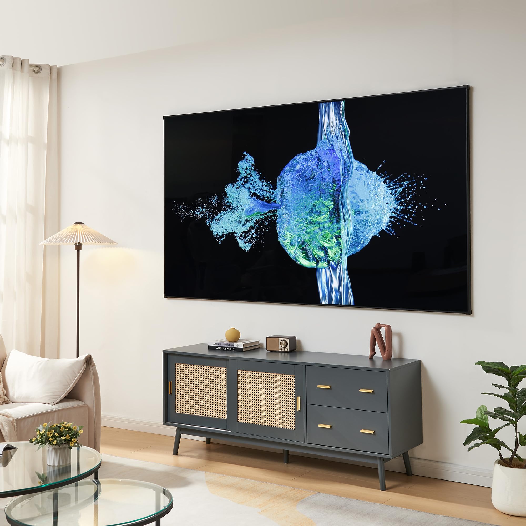 [en.casa] Écran de Projection Mural 100 Pouces Full HD 4K 8K HDR Format 16:9 Home Cinéma Présentations Qualité d'image Optimale PVC Revêtement ALR Aluminium 224 x 127 cm Gris