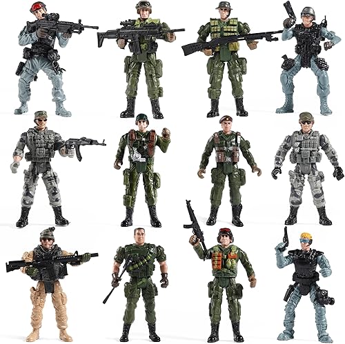 Miniatura 1 de Figuras de acción de soldados de juguete del ejército estadounidense y equipo SWAT con armas militares, accesorios para niños y niñas, 12 unidades