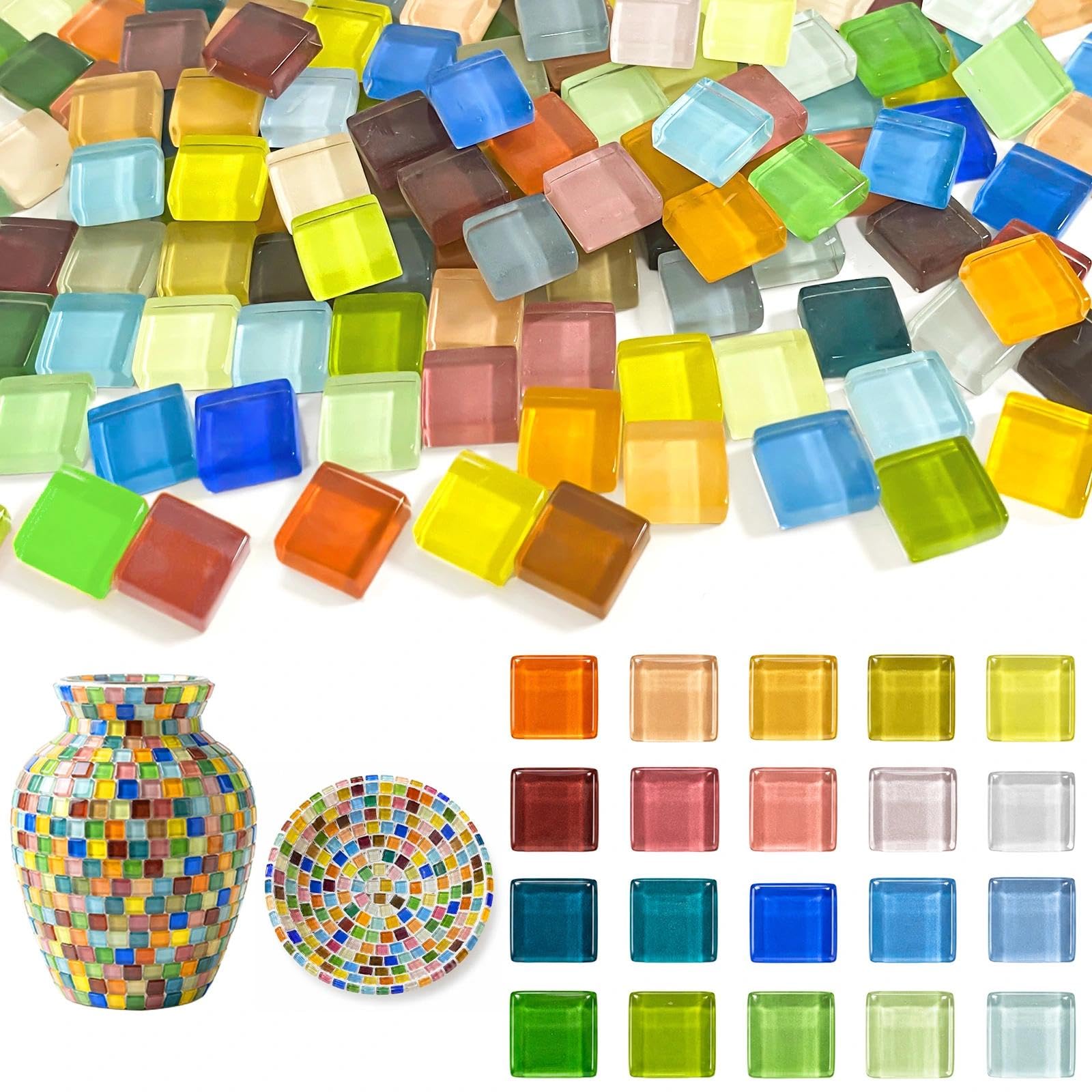 1KG Tessere Mosaico Quadrate in Cristallo Colorato, Pietre Mosaico per Fai da Te, Pietre Mosaico Vetro, per Decorazioni Artigianato DIY e Attivita Creative(Multicolore)
