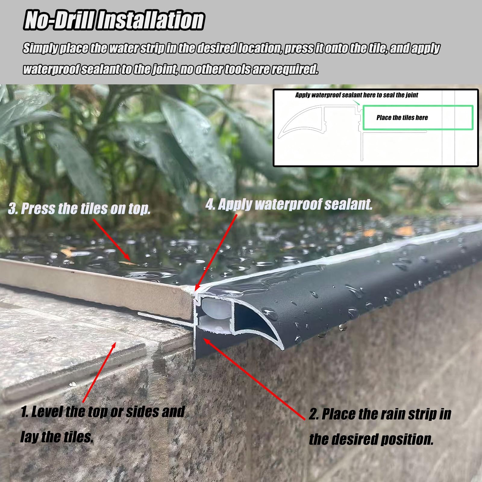 Longitudes Personalizables Diseño De Perfil De Pico De Águila Bordes De Goteo De Pared, Protectores De Lluvia para Puertas Impermeables, Tiras(Black,260cm/104)