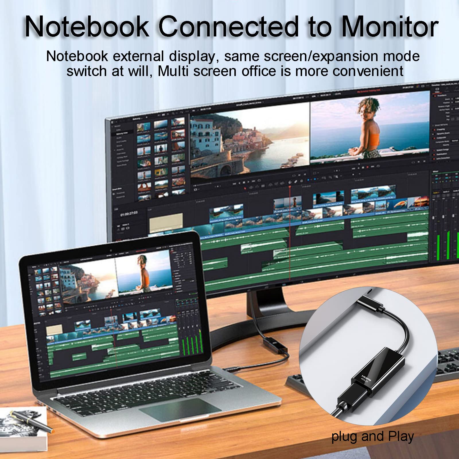 Adattatore da USB C a HDMI 4K 2K 1080P, USB Tipo C Maschio a HDMI Femmina, HD Uscita Audio Video per MacBok Pad Galaxy HDTV Monitores, Cavo 15 cm