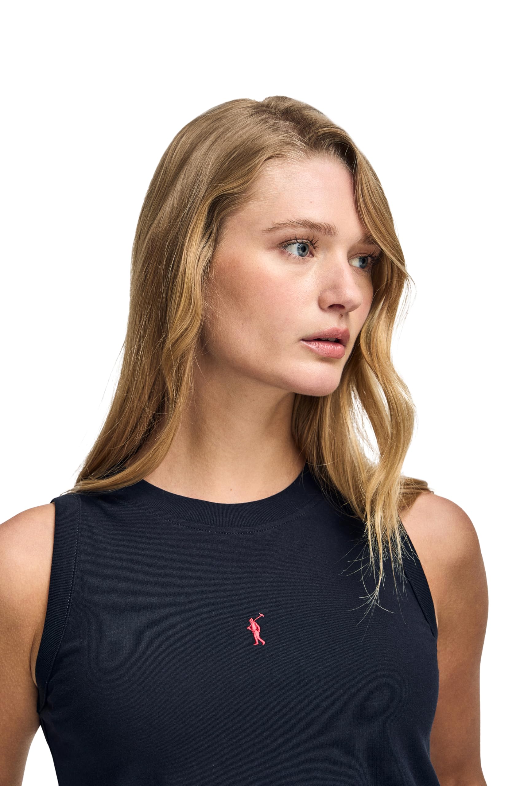 Polo Club Camiseta Mujer Sin Mangas y Cuello Redondo con Logo Bordado - T-Shirt 100% Algodón