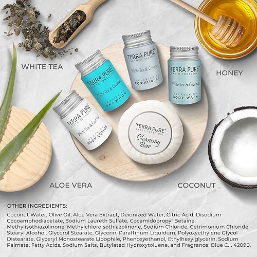 Miniatura 4 de Terra Pure Juego de jabones y artículos de tocador de hotel de té blanco y coco  1 tienda todo en kit para hoteles  Champú y acondicionador de 1