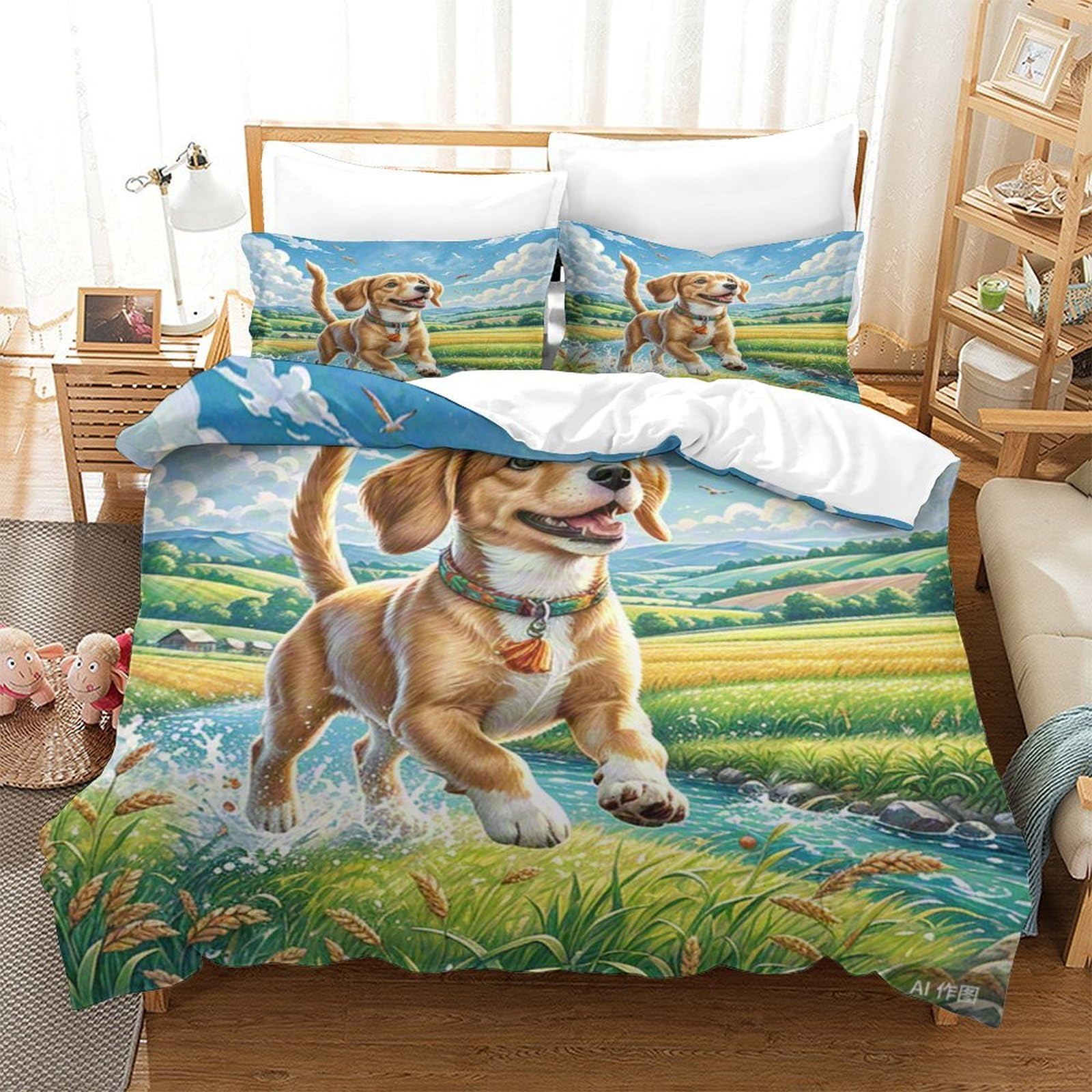 Parure de couette Beagle imprimé 3D pour chambre d'enfant