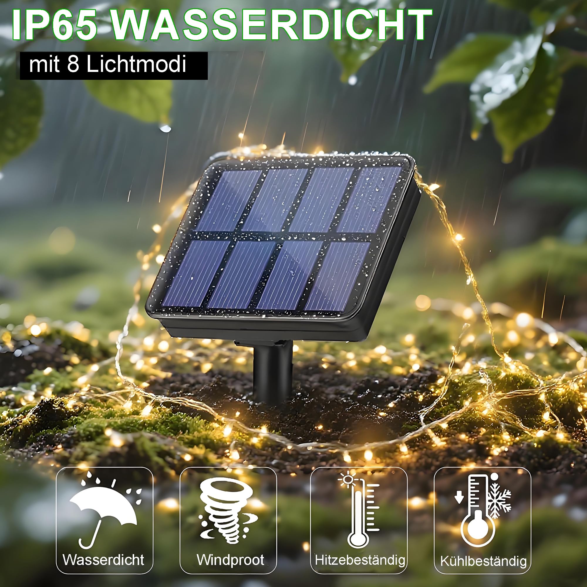 plainshe Solar String Lights Outdoor Garden, 15m 150LED Copper Wire Fairy Lights with 8 Modes - Image 3
