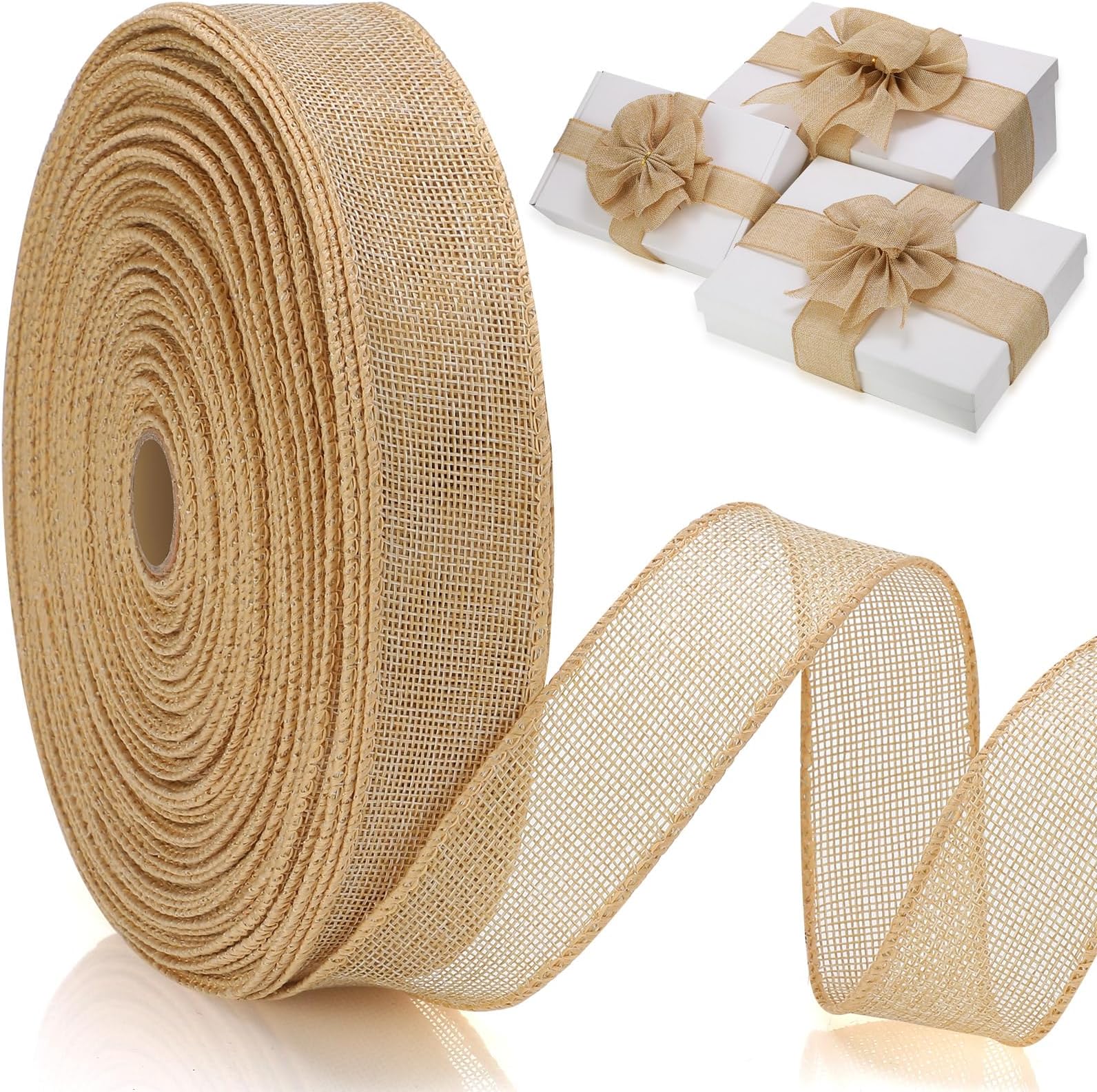 Waydress Burlap Ribbon Burlap Fabric Wired Jute Ribbon for Wedding Gift DIY Decor Outdoor Party Decoration(1.5 Inch x 50 Yard,Natural)