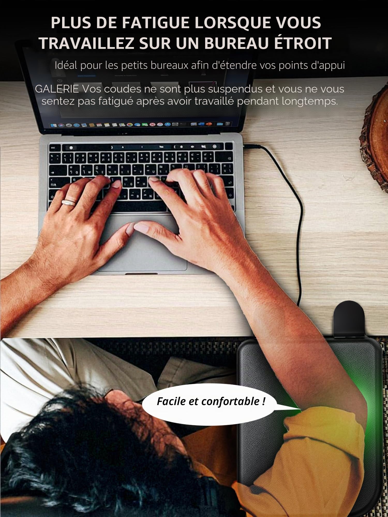 NODOCA Accoudoir Ergonomique pour Bureau - Repose-Poignet avec Éponge Douce Intégrée, Extension Confortable Enveloppée dans du Cuir Respectueux de l'Environnement