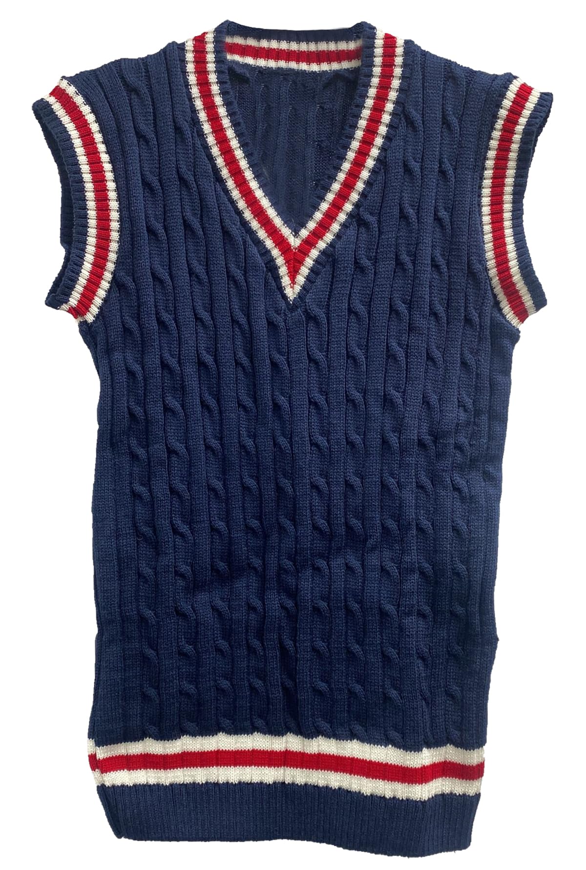 Fairy Trendz Women's Navy Unisex Classic V Neck Sleeveless Thick Knitted Cricket Jumper Mens Sport Sweater Pullover Tank Top