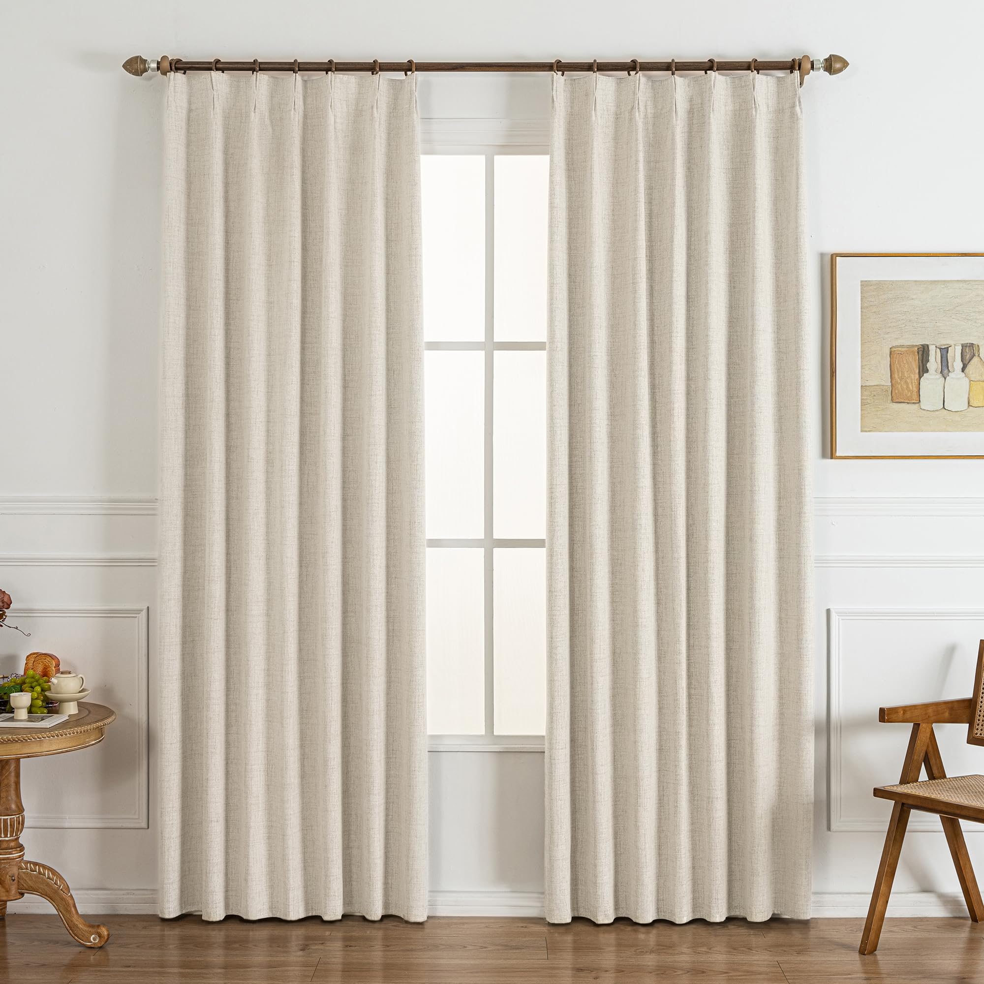 Gleantdeco Vorhänge mit Kräuselband Blickdicht Thermo Vorhang für Schlafzimmer Wohnzimmer Fenster Plisseé Leinenoptik Verdunklungsvorhänge 2er Set