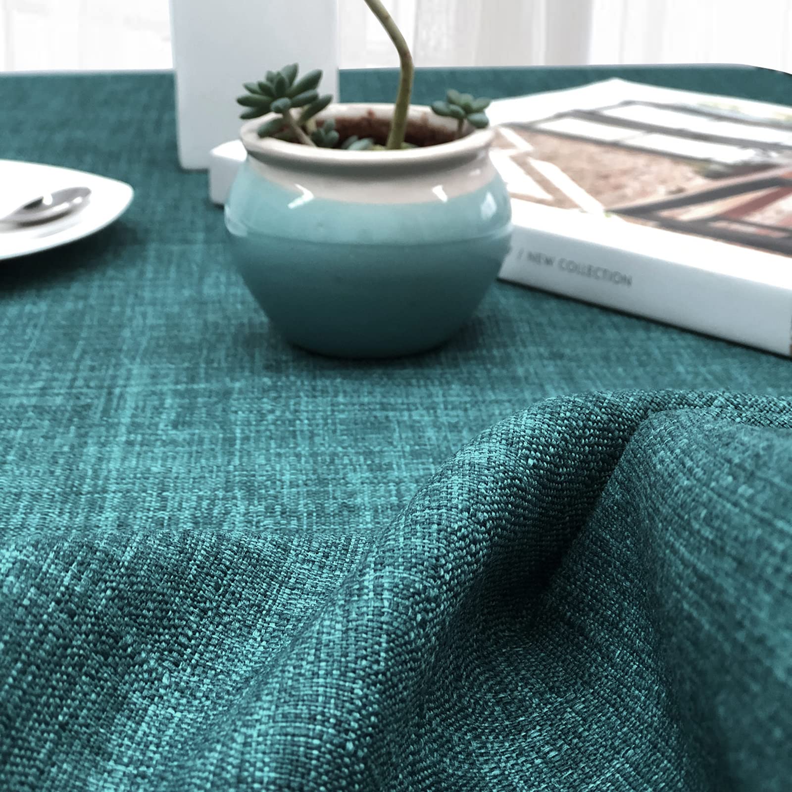 always4u 100% Rideau Occultant, Rideaux Salon Isolant Thermiques en Faux Lin, Tissu Doux Infroissable Bon Teint, Double Rideaux Salon Moderne à Oeillets, Lot de 2 Vert 140x245cm
