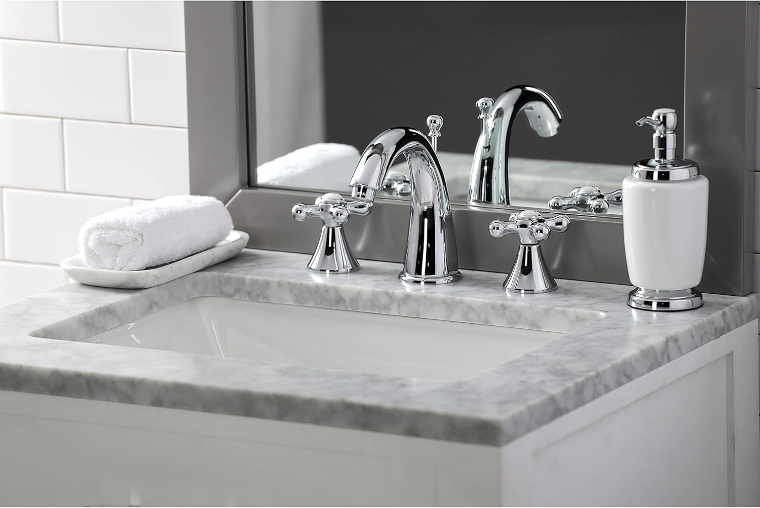 Kingston Brass KS2971AX Naples Widespread Lavatory Faucet with Metal Cross Handle, Polished Chrome