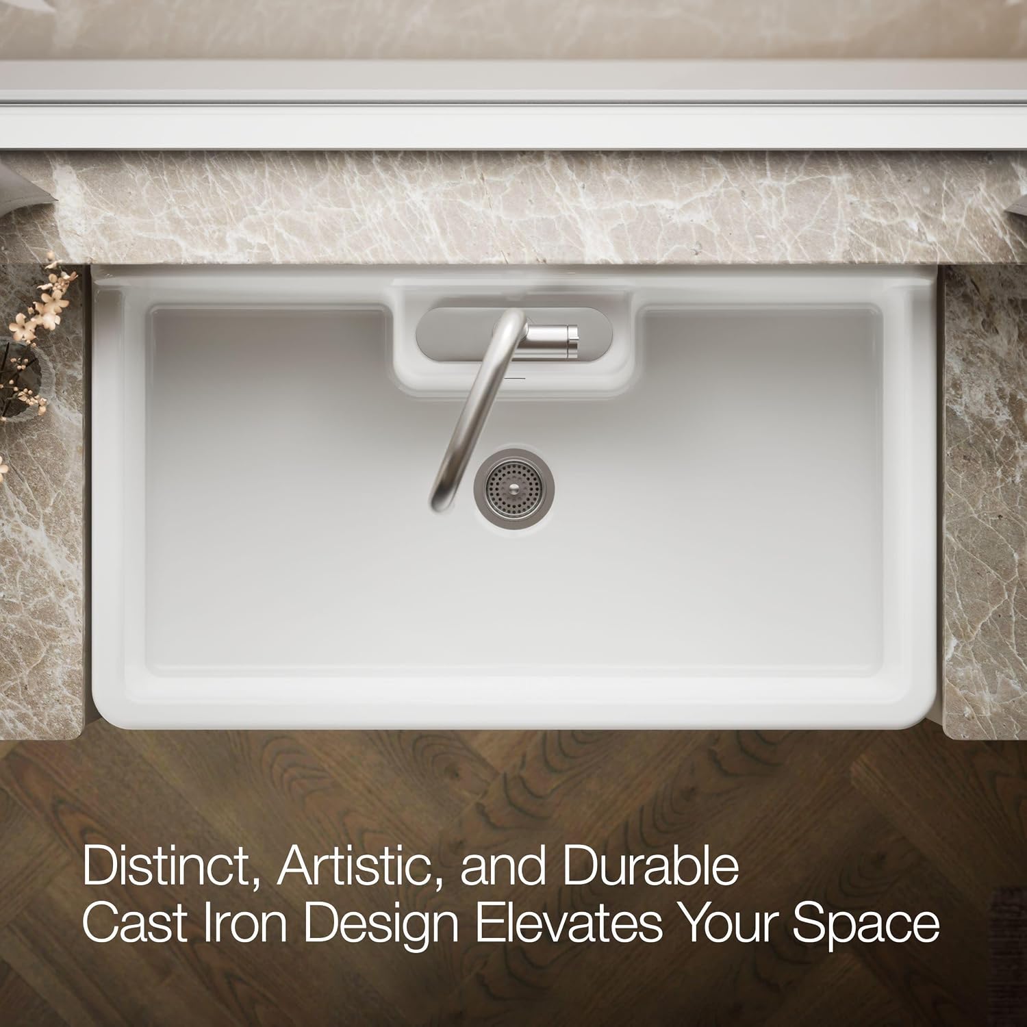 KOHLER Farmstead 45-in x 25-in x 9-in top-mount/wall-mount kitchen sink with three faucet holes, white underside