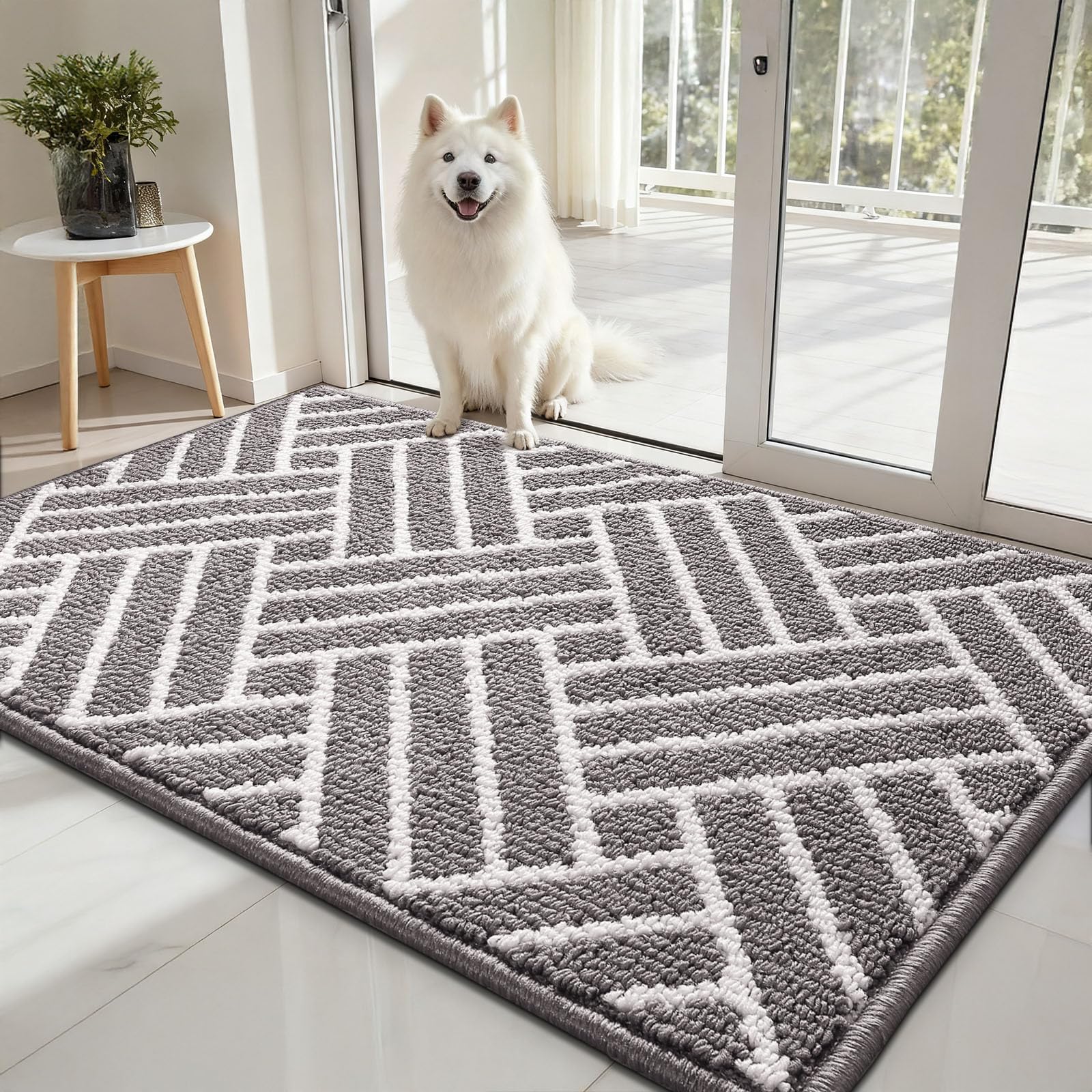 Sour Lemon Door Mat 80x120cm – Washable Non Slip Doormat Indoor, Super Absorbent Dirt Trapper Rug Door Mats for Entrance, Line pattern Floor Mat For Front Back Door, Kitchen, Pets