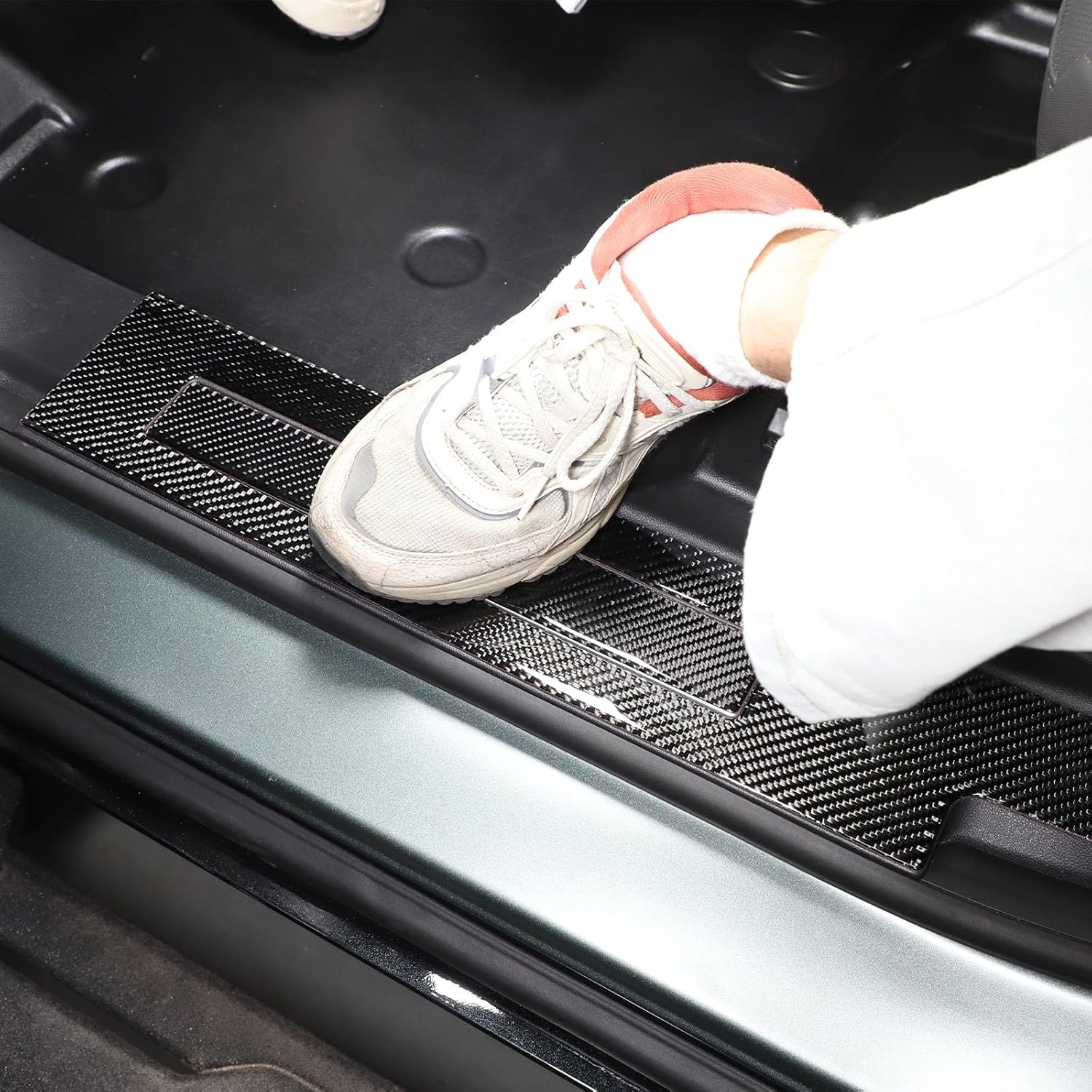 Car Door Sill Protector for Hummer EV SUV Pickup Accessories Soft Carbon Fiber Door Entry Guard Door Sill Scuff Plate Stickers Sticker Decoration Compatible with Hummer EV 2022-2024 2025 2026 (Black)