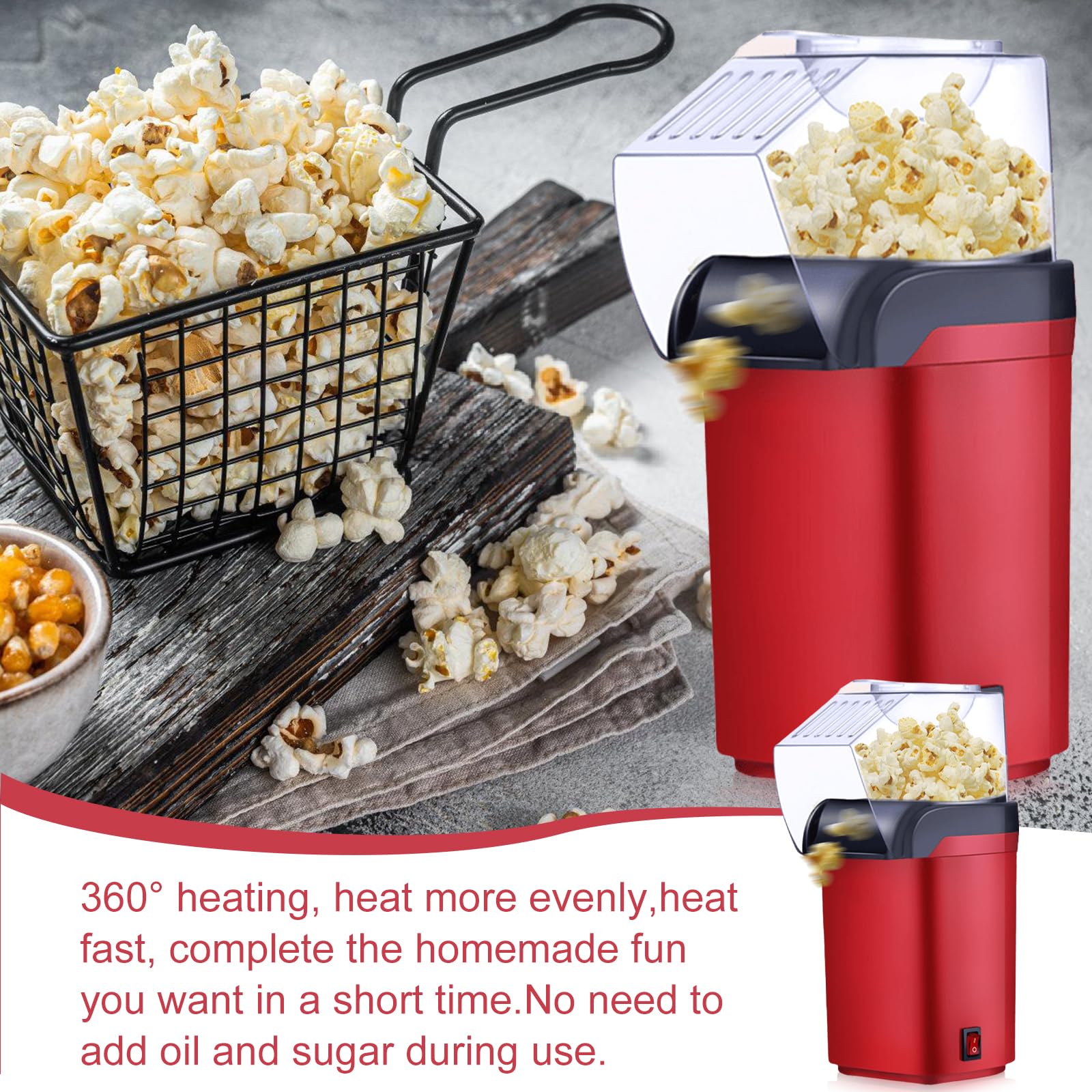 BAIFULAI Macchina per popcorn da 1200 W, mini macchina per popcorn ad aria calda, sana, senza olio, grasso, 2 minuti, funzionamento one-touch, per casa, film, Natale, feste, serata di calcio