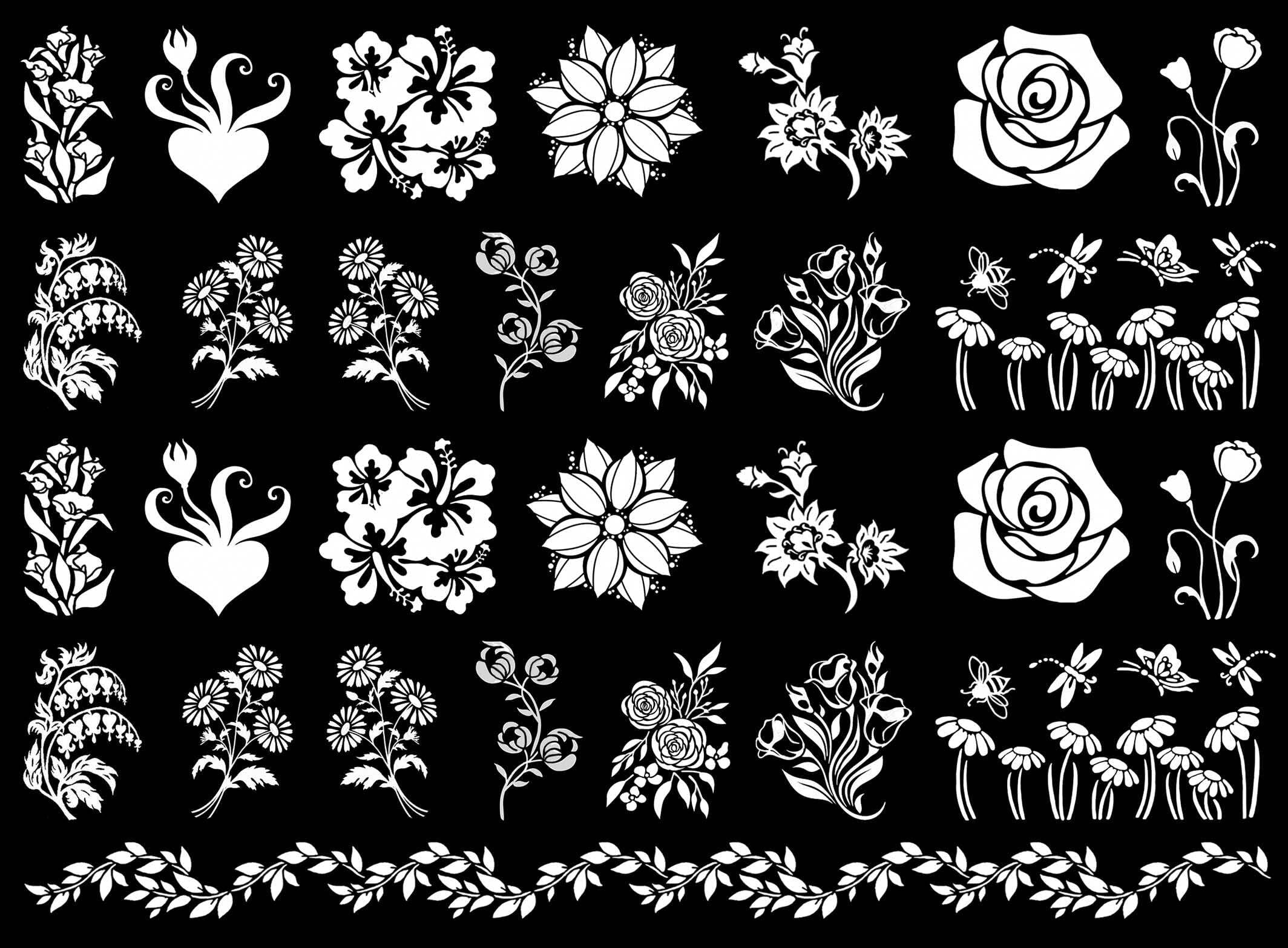Flowers 29 pcs 1 Inch White Fused Glass Decals