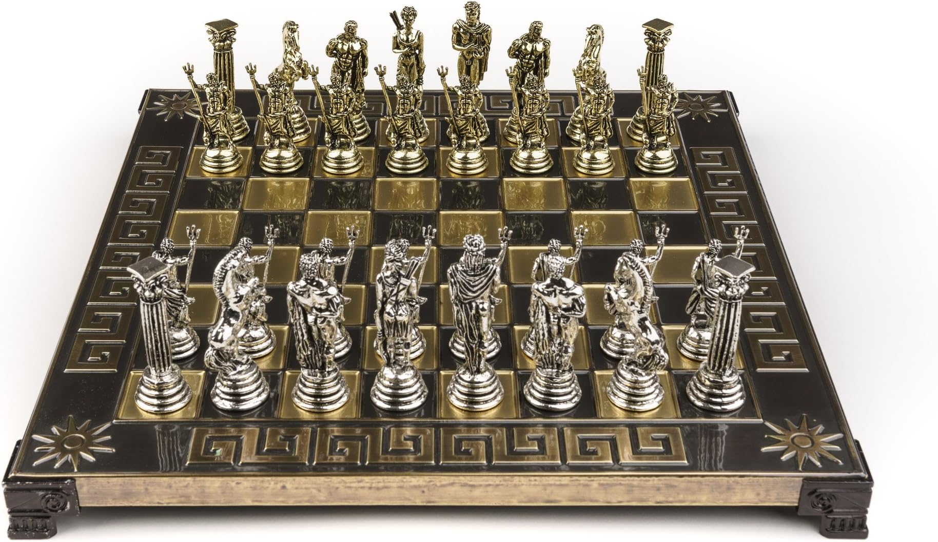 Handmade Poseidon Metal Chess Set in Wooden Box