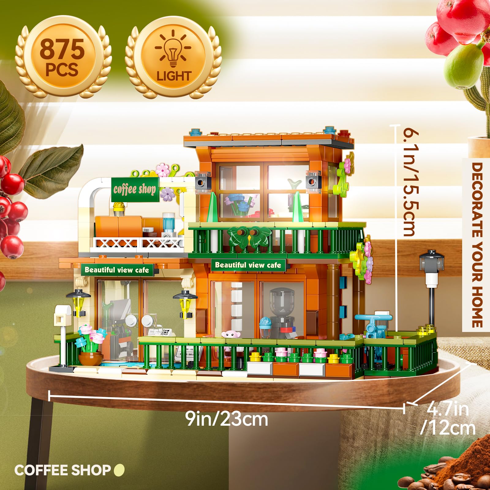Juego de construcción 3 en 1 Street View Coffee Shop de ciudad, compatible con City House Modular Simulación Arquitectura Juguete de construcción con luces LED, regalo para adultos y niñas niños 5