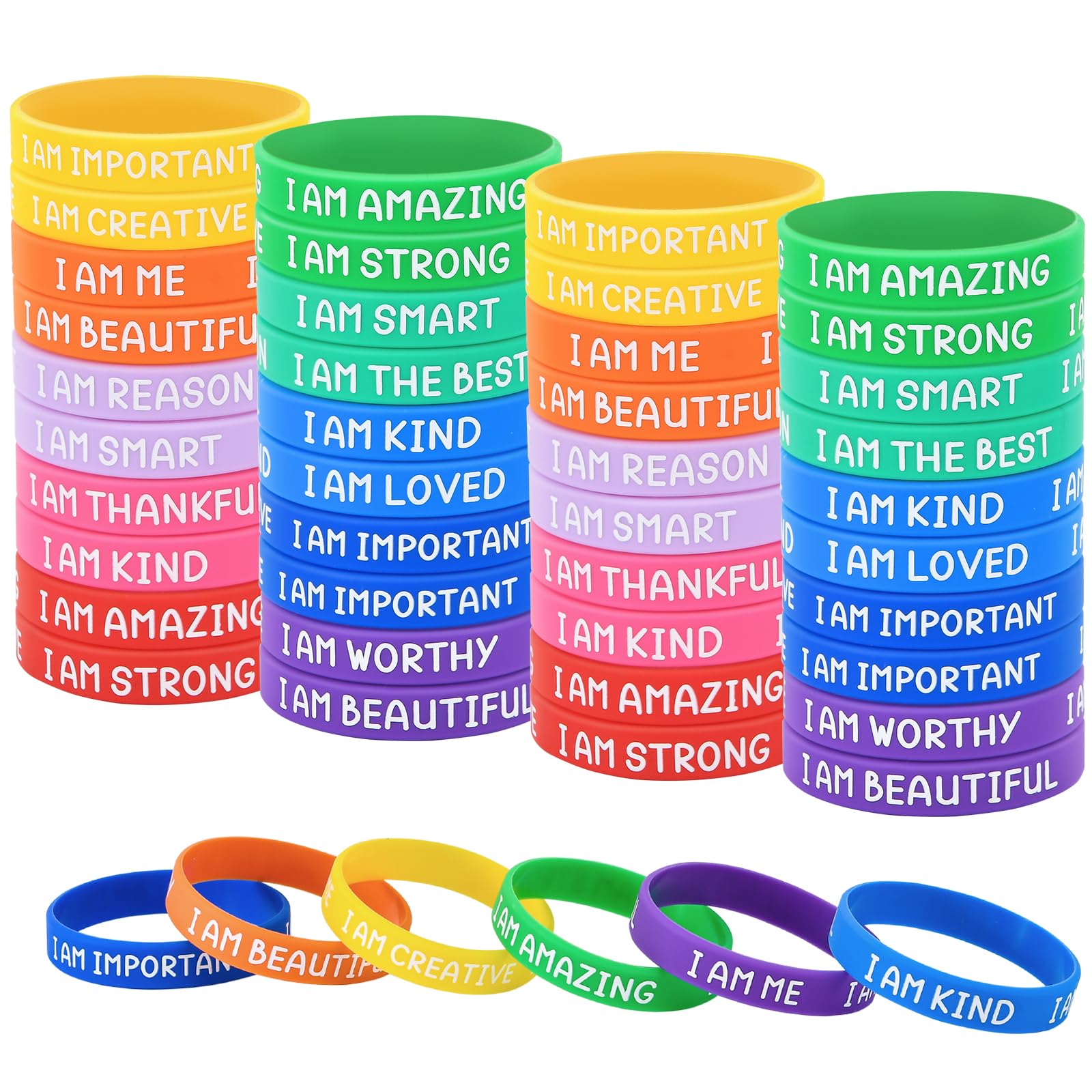 IDREAMBAND 60 Pieces Motivational Wristbands For Students , Colorful Inspirational Rubber Bracelets, Classroom Prizes/Gifts For Students. Party