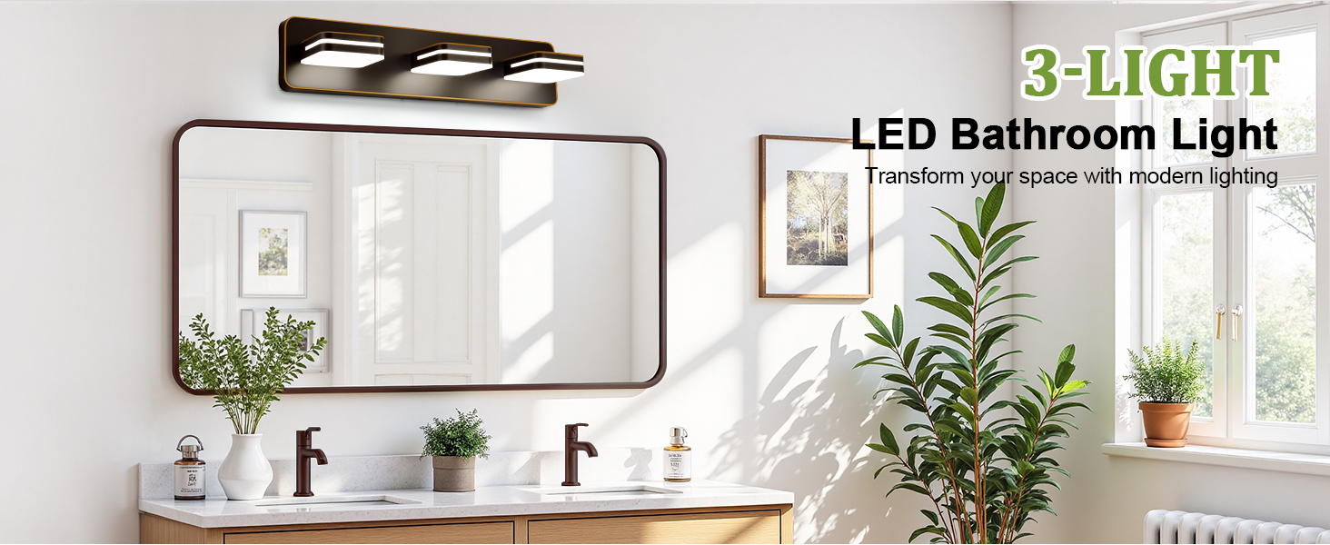 Image of Torondo 360 Rotate LED Bathroom Vanity Light Fixtures, Acrylic Vanity Lights for Bathroom, Modern Wall Lighting Fixtures Over Mirror Living, Oil Rubbed Bronze, Natural White, 3-Light, 17-Inch