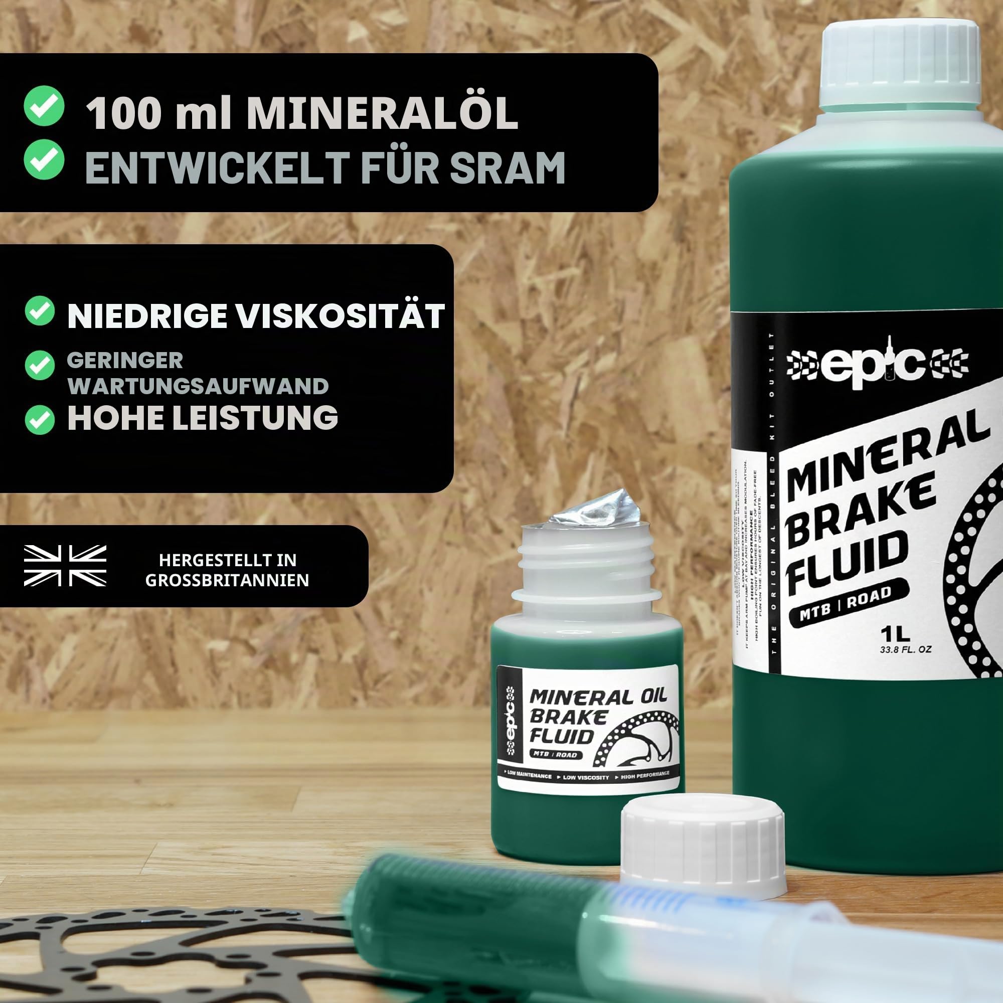 epic Entlüftungskit für SRAM Mineralöl-Bremsen - Passend für Maven & DB8 Bremsen - Entlüftungskantenwerkzeug, Mineralöl-Bremsflüssigkeit, 4-Kolben-Entlüftungsblock-Set