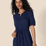Amazon Essentials Womens Feminine Half Sleeve Waisted Midi A-line Dress