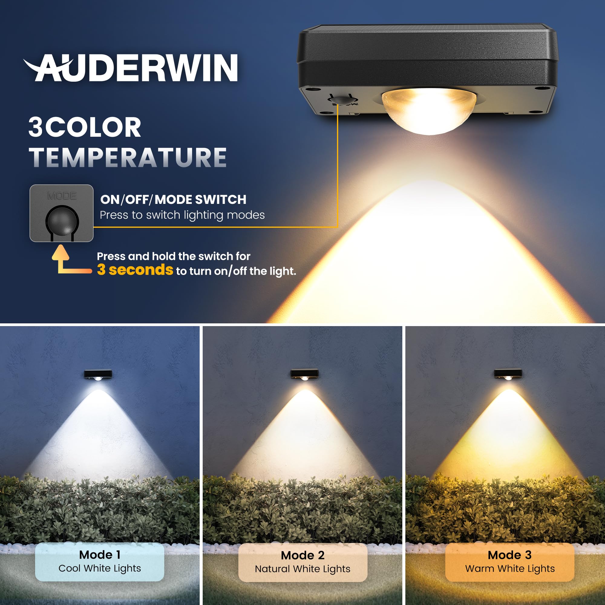 AUDERWIN Luci solari per recinzioni, a energia solare