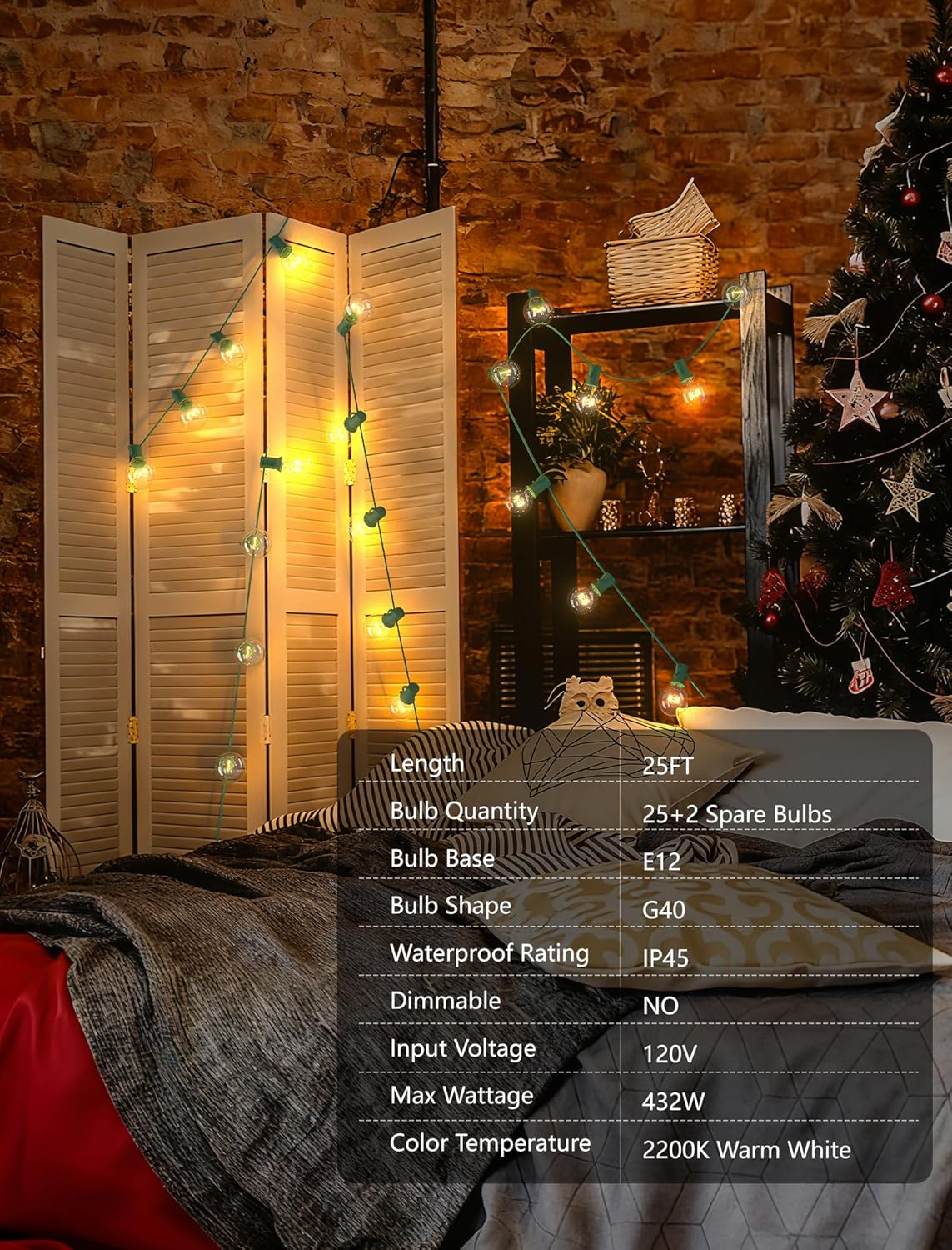 SUNSGNE 25Ft Christmas Round Lights, G40 Globe String Light with 27 Clear Bulbs, UL Certified for Outdoor Indoor Garden Party Wedding Pergola Backyard Patio Xmas Decoration, Green Wire