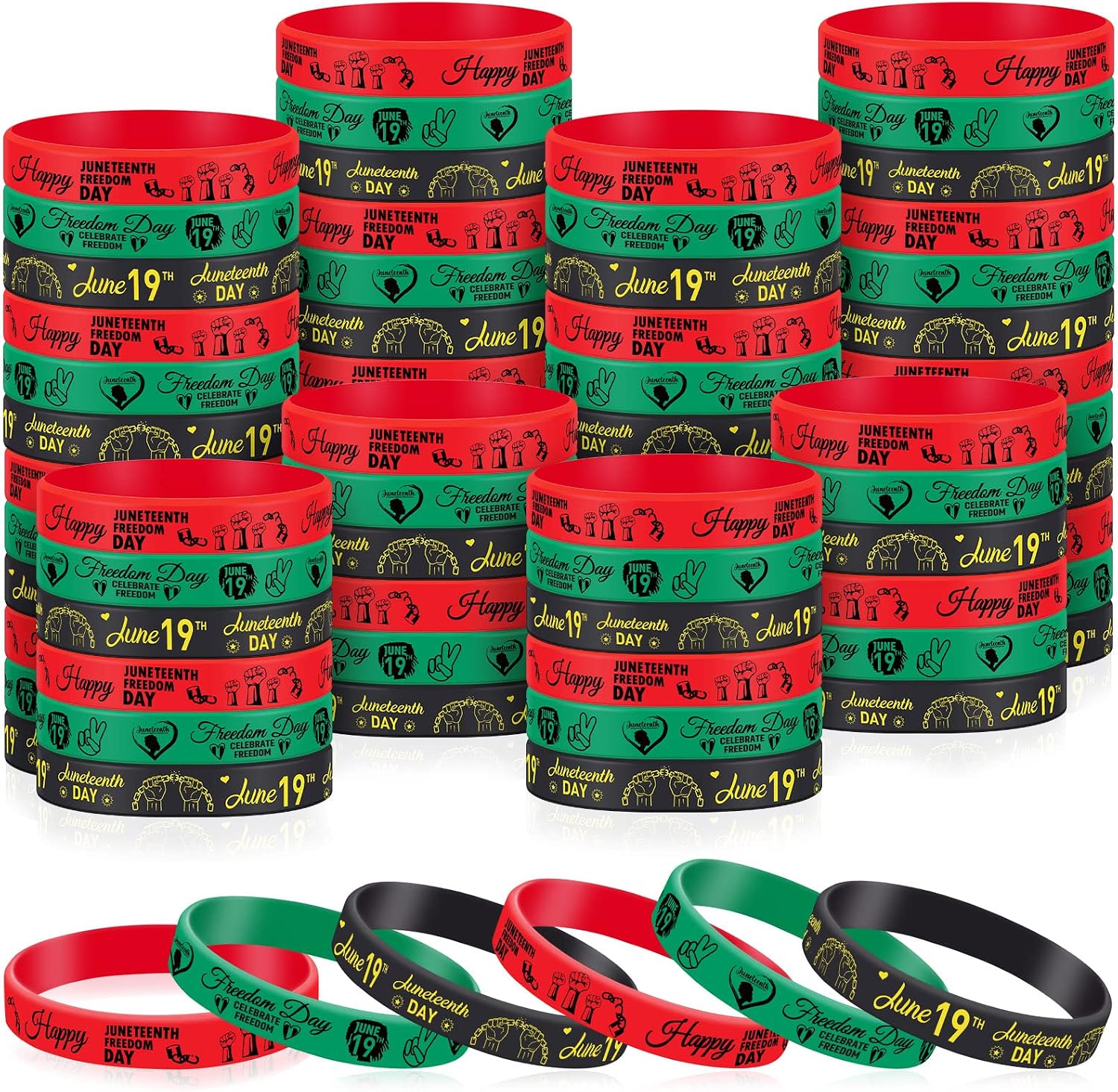 24-Pack Juneteenth Rubber Bracelets - Patriotic Party Favors, Goodie Bag Fillers In Pan-African Colors - View #4