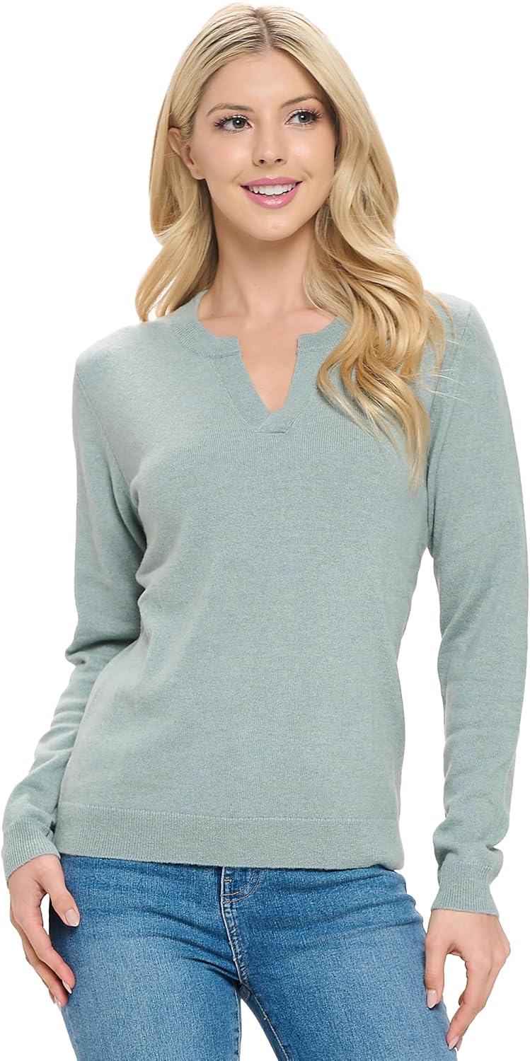 Women's 100% Cashmere Soft Long Sleeve V Neck Crew Neck Sweater